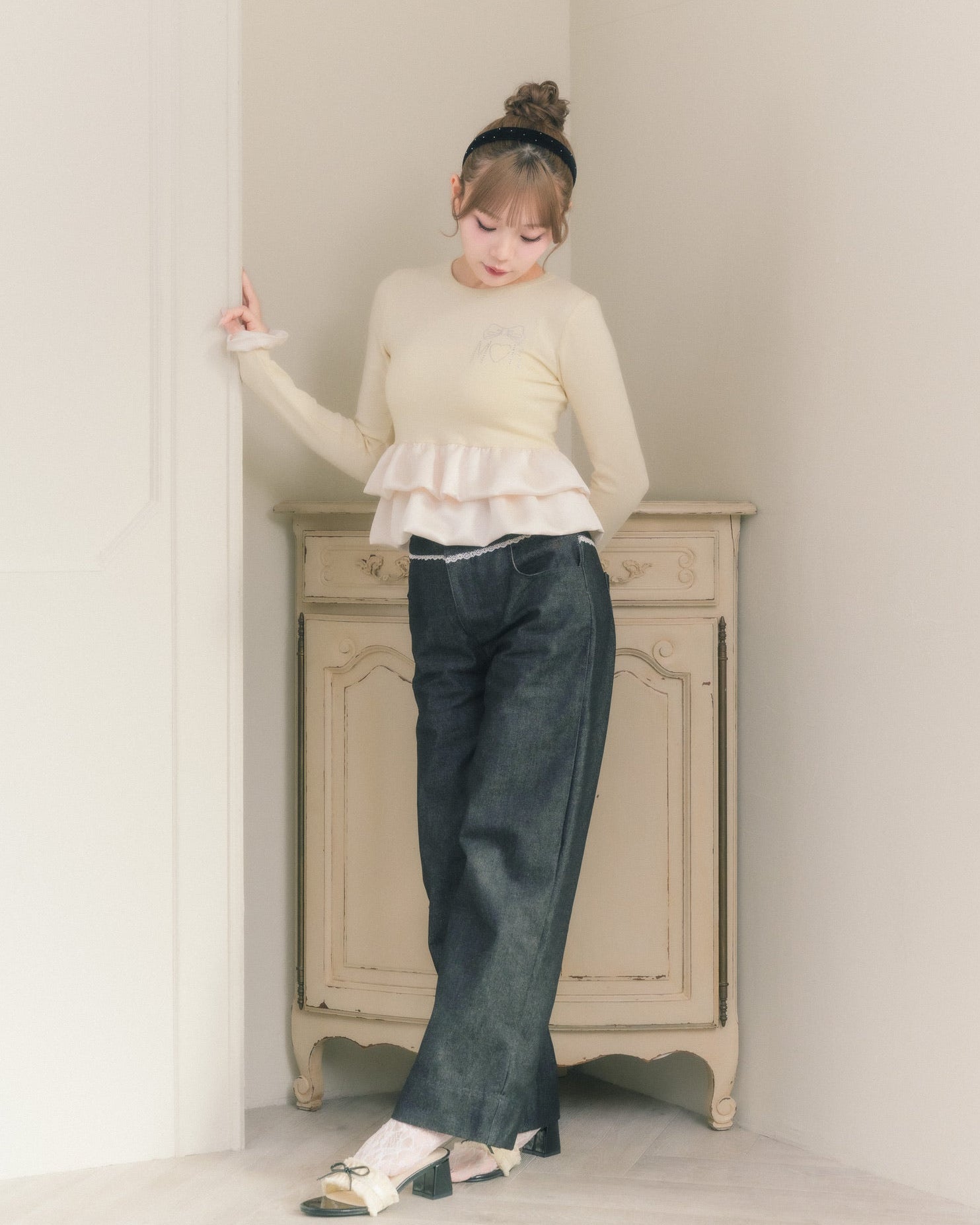 cream peplum long tshirt