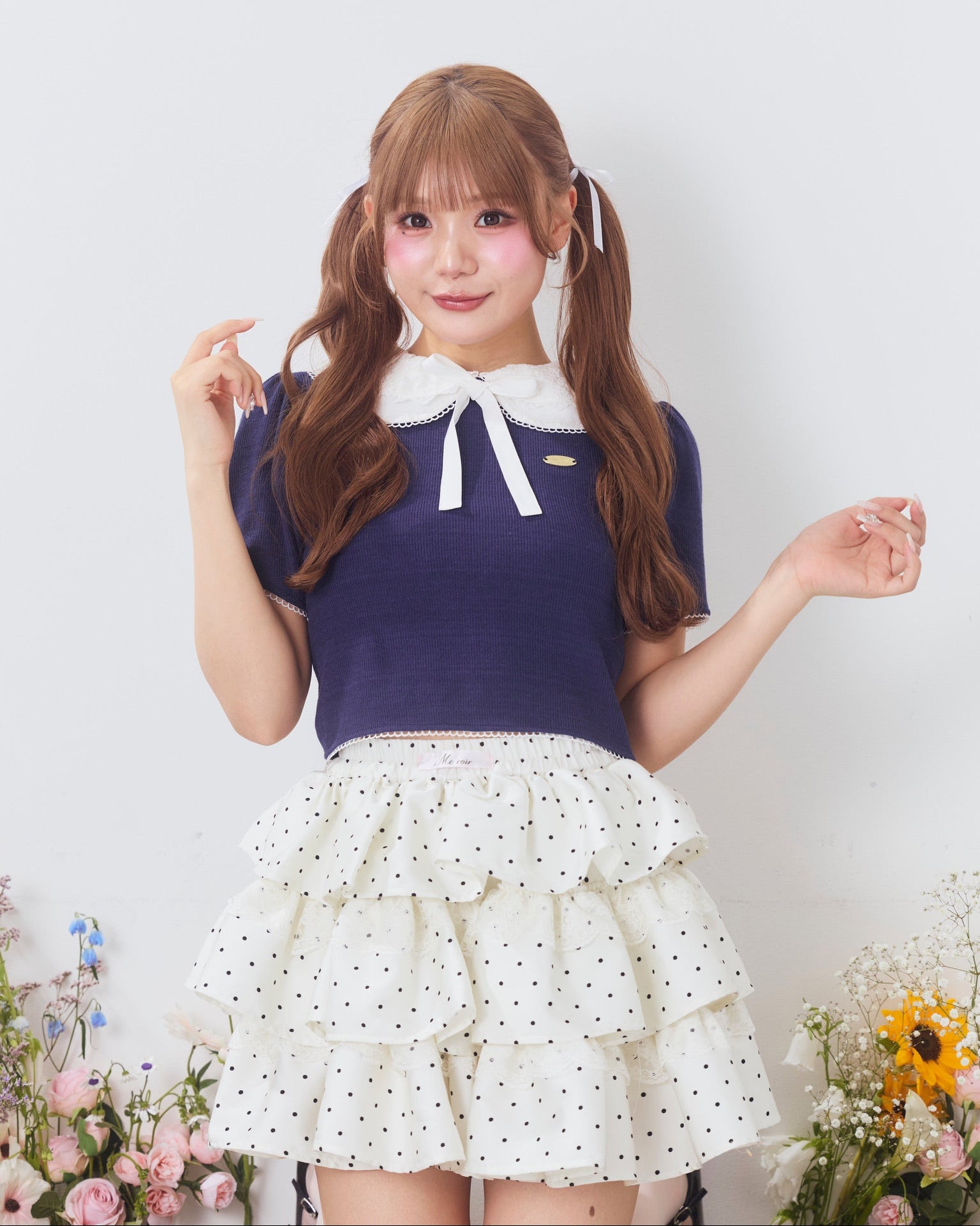marine round collar knit tops