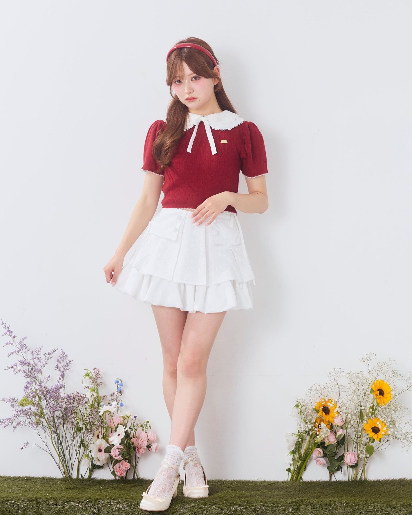 marine round collar knit tops
