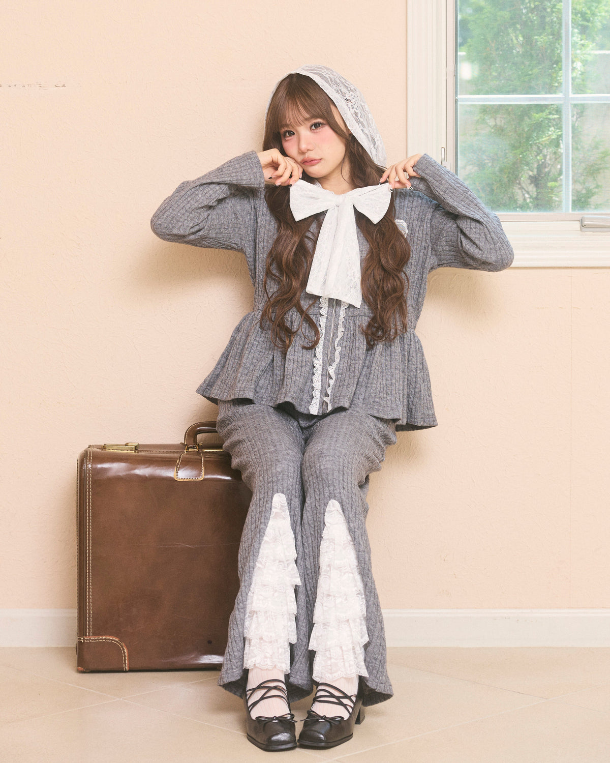lace peplum ribbon knit