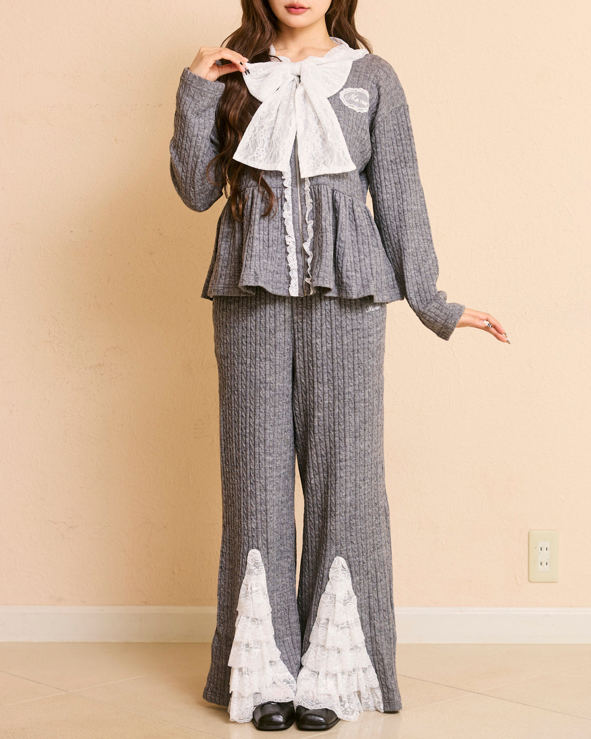 lace peplum ribbon knit