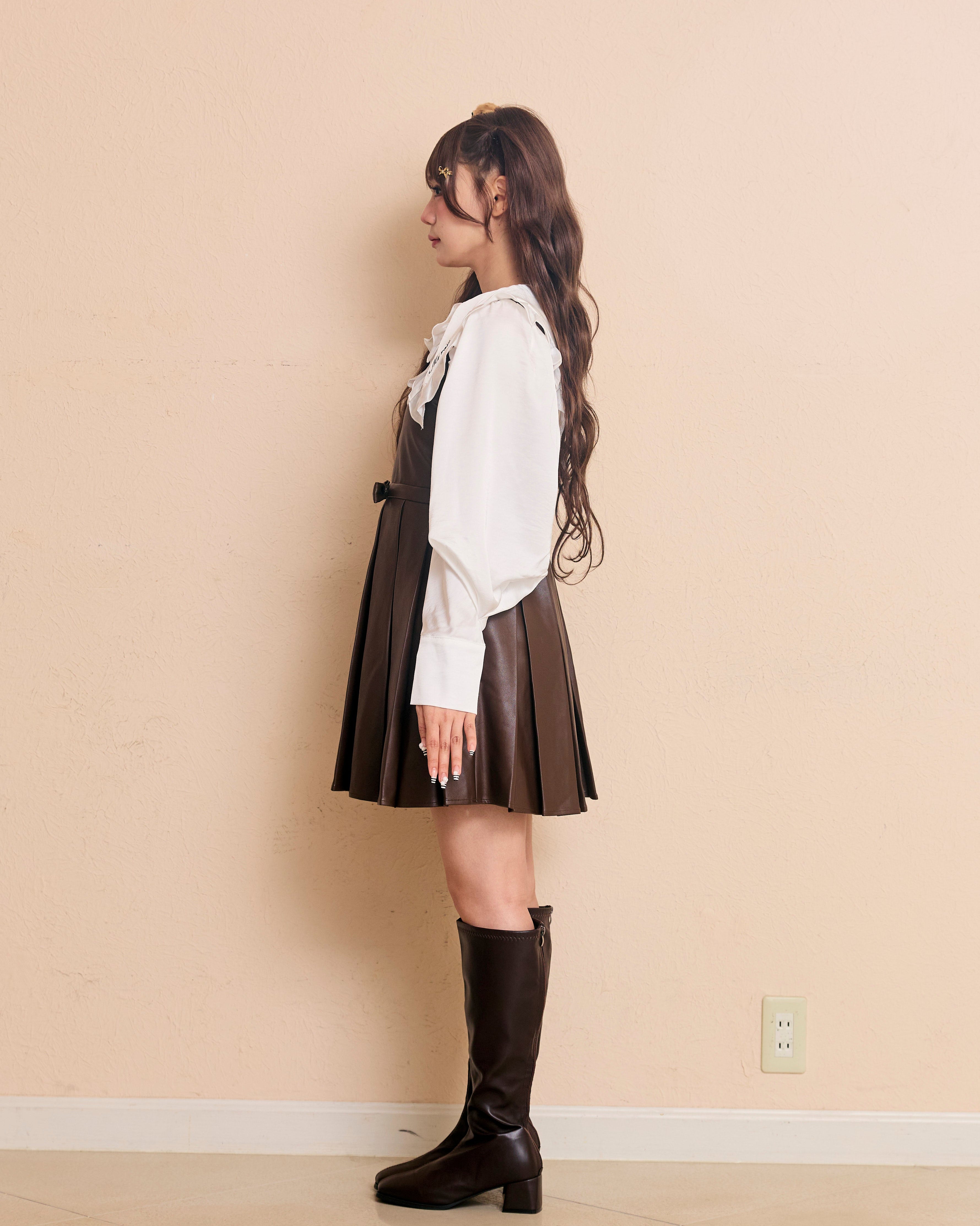 leather pleats mini onepiece