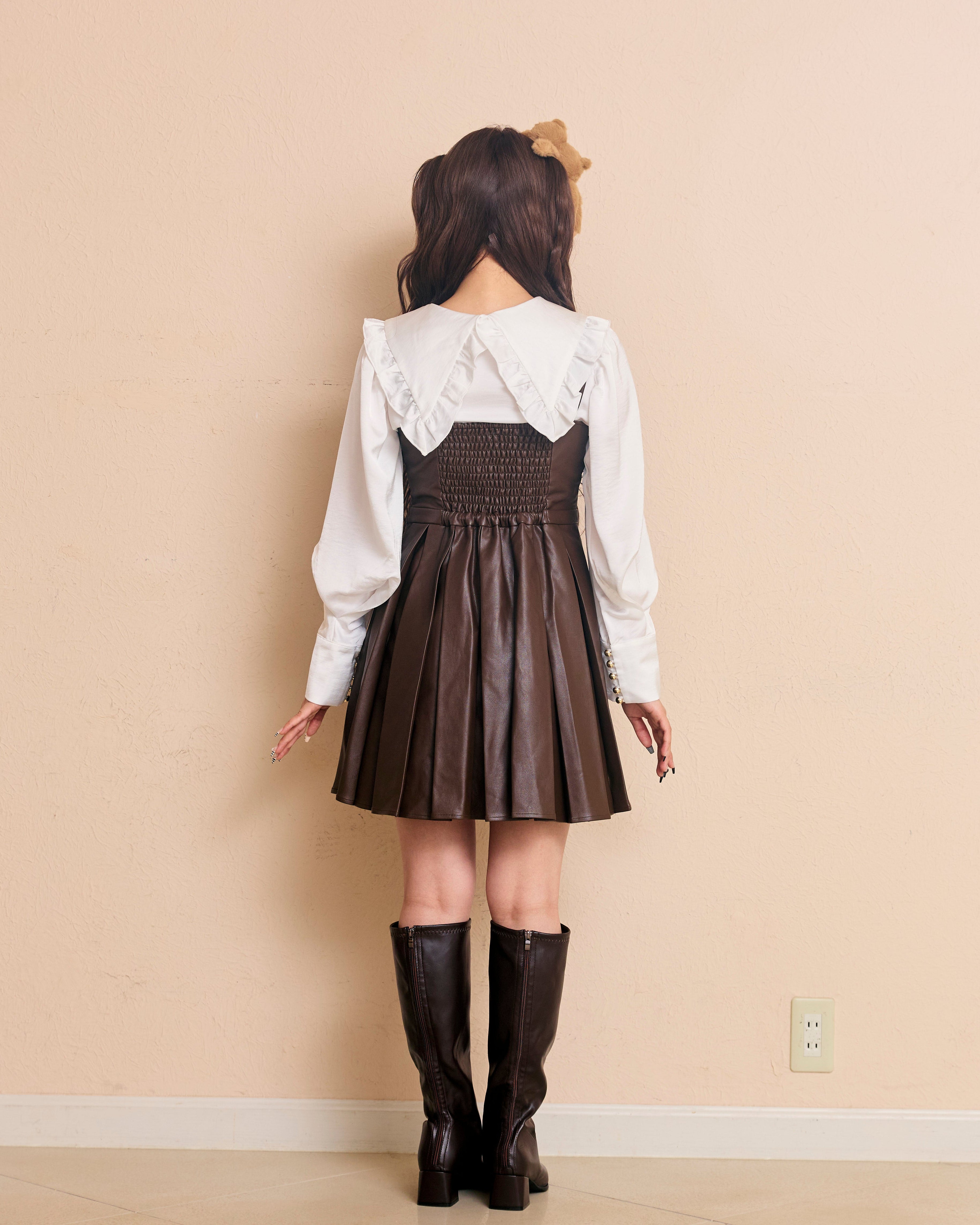 leather pleats mini onepiece