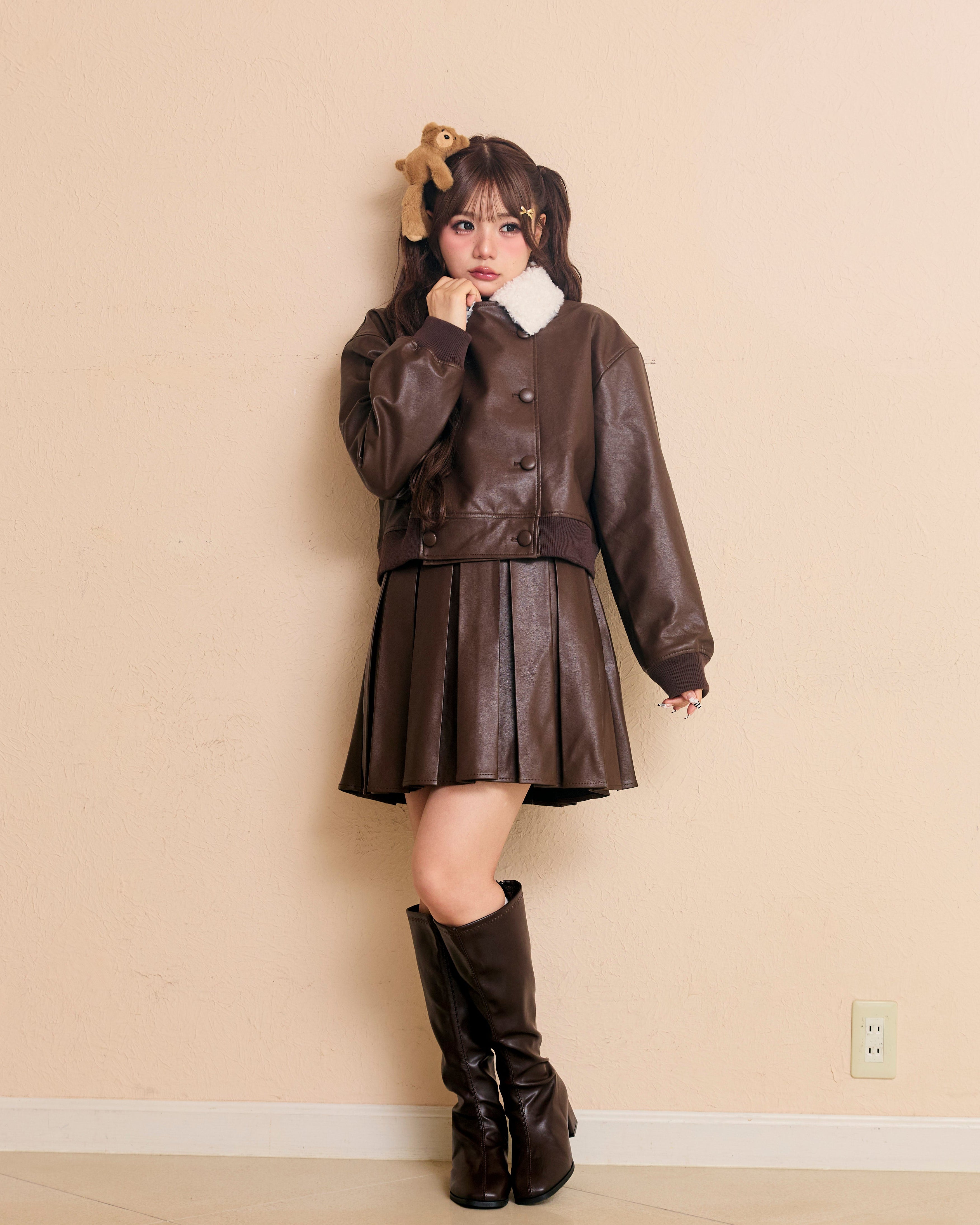 logo fur leather jacket