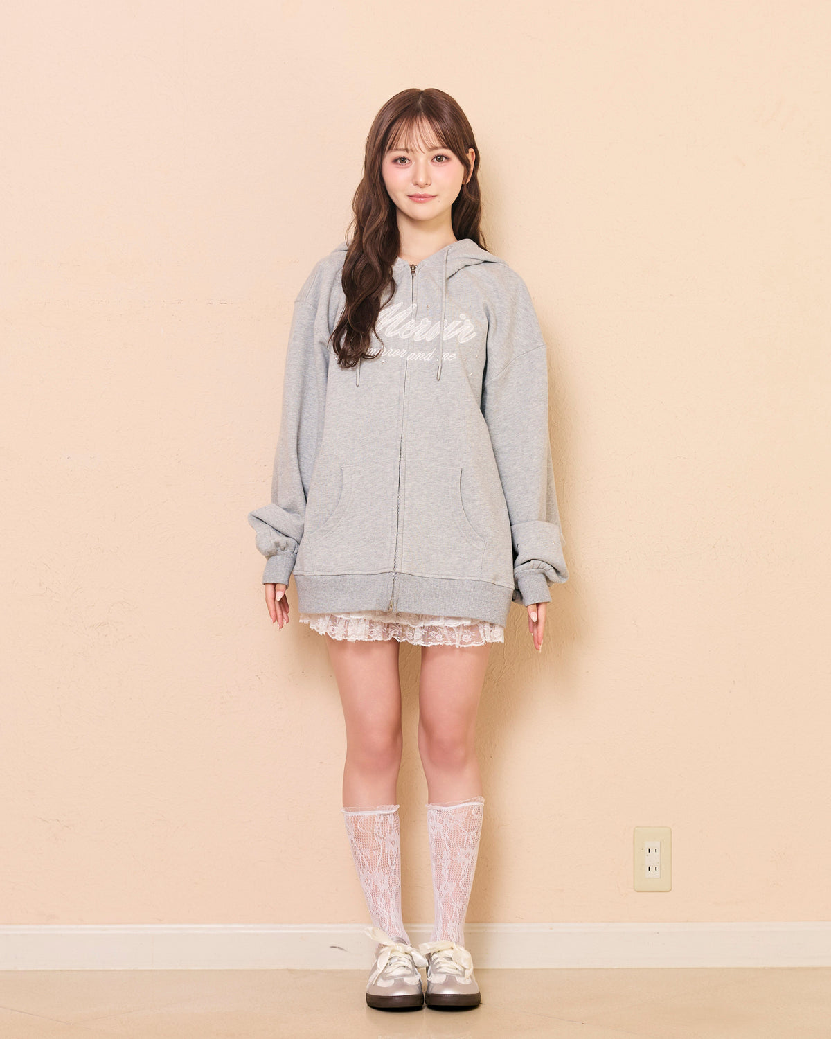 lace logo zipup hoodie