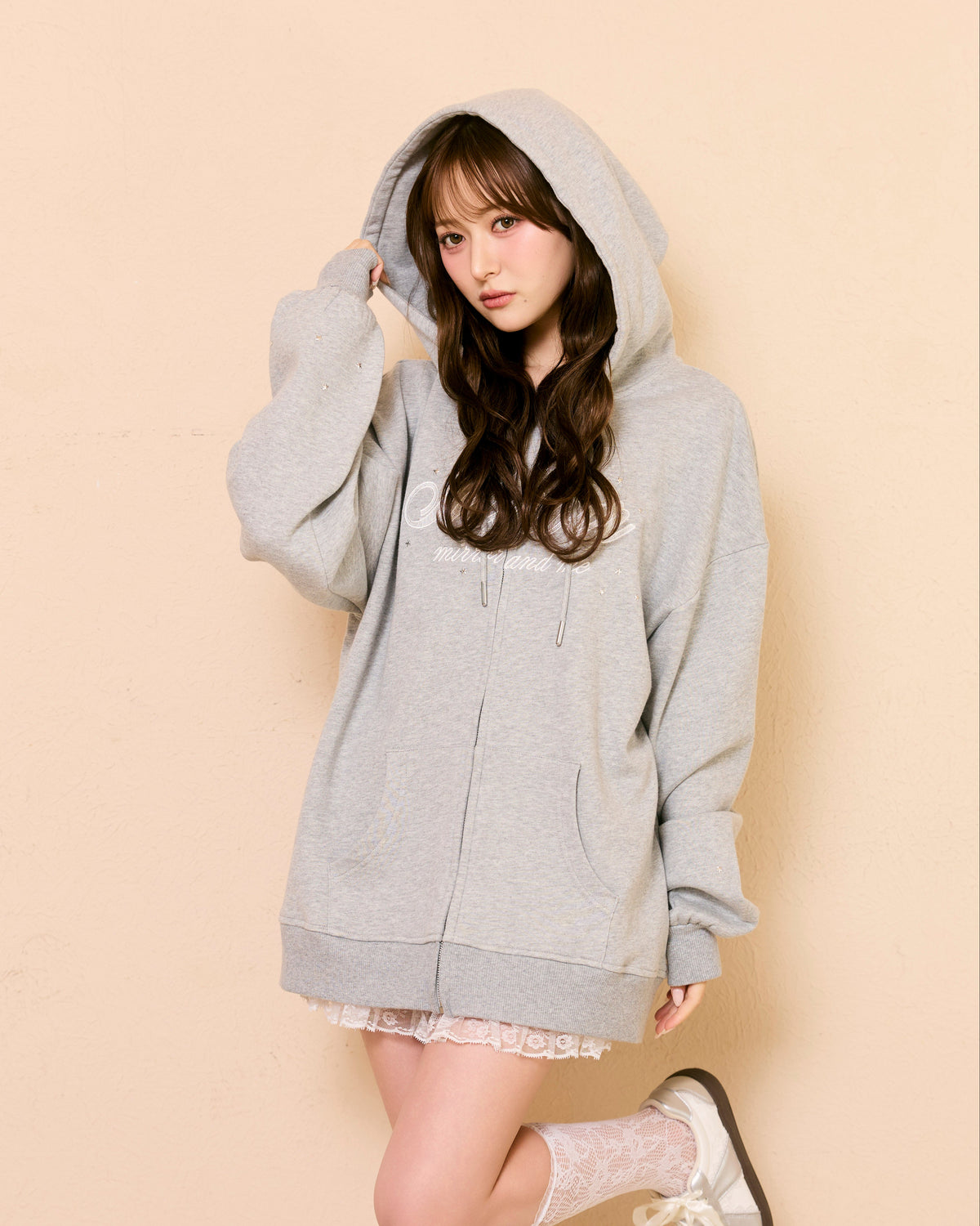 lace logo zipup hoodie