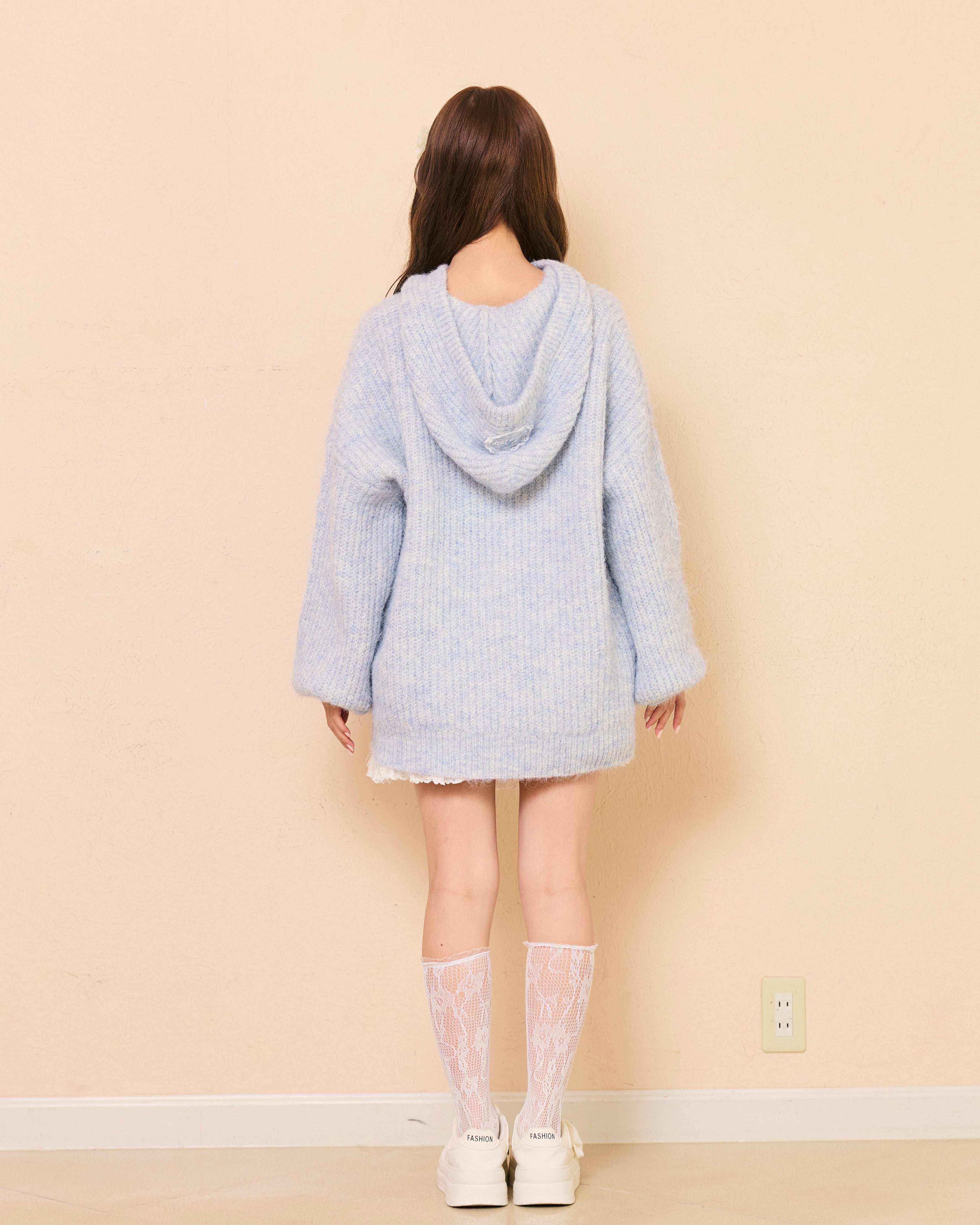 lace tag knit hoodie