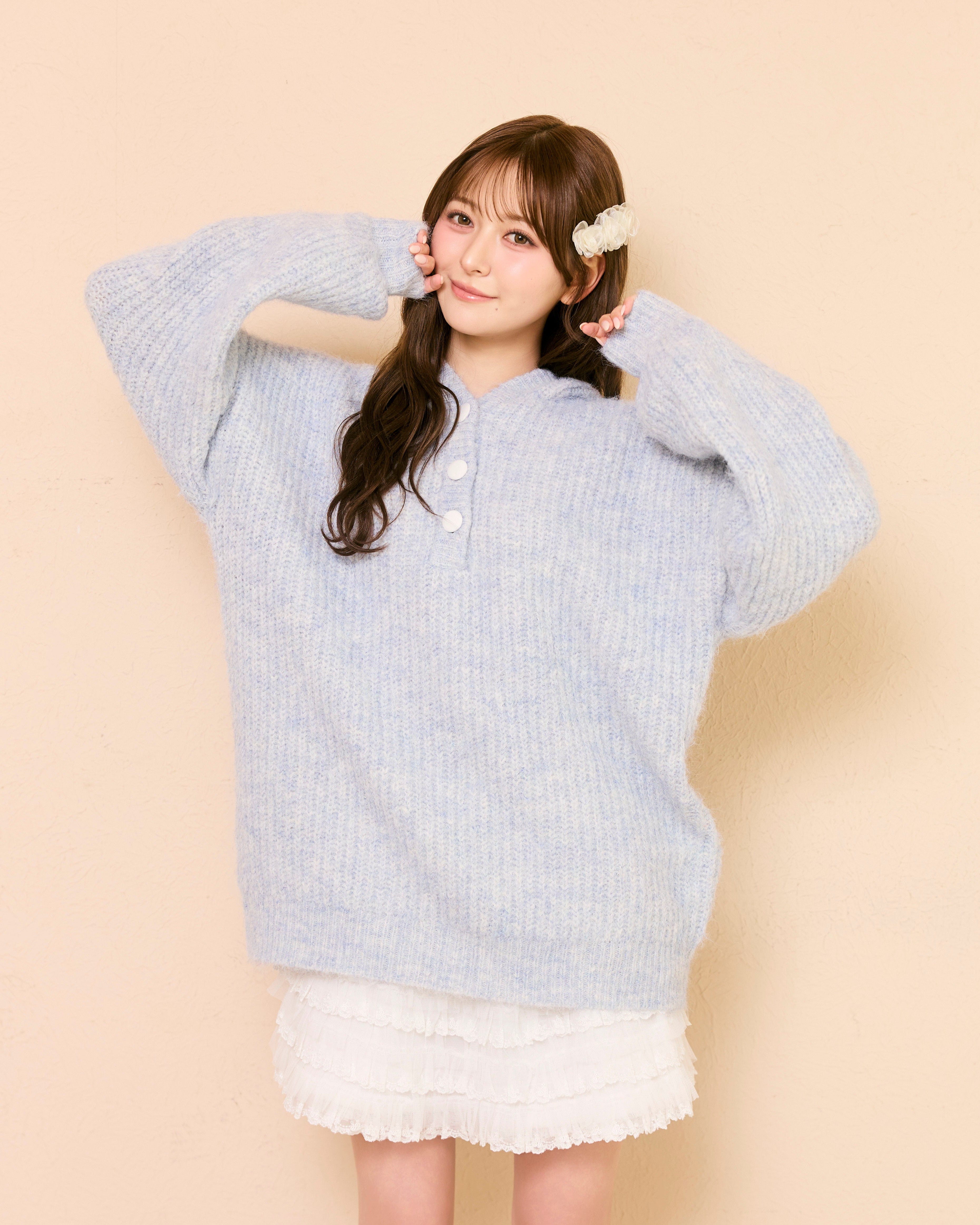 lace tag knit hoodie