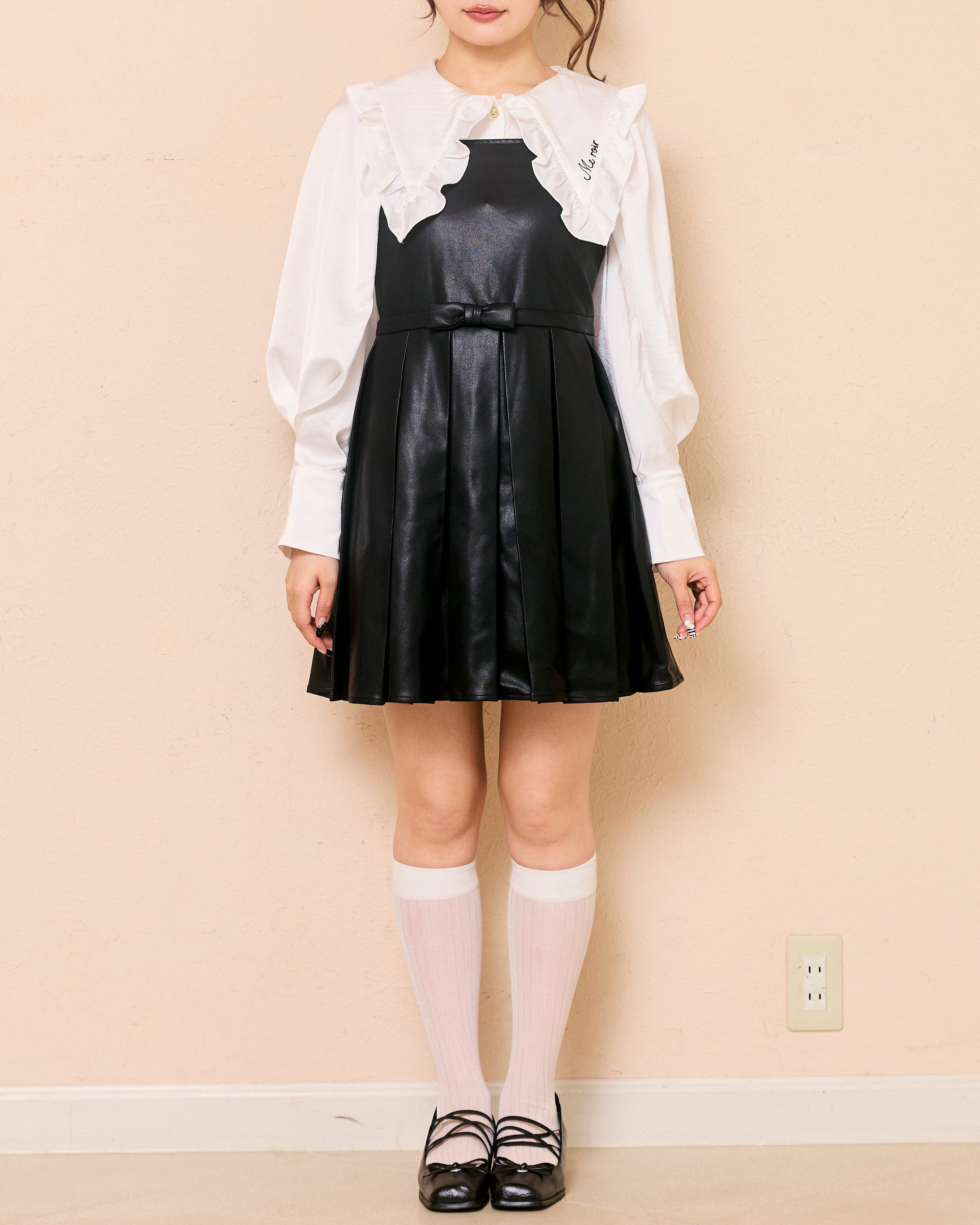 leather pleats mini onepiece