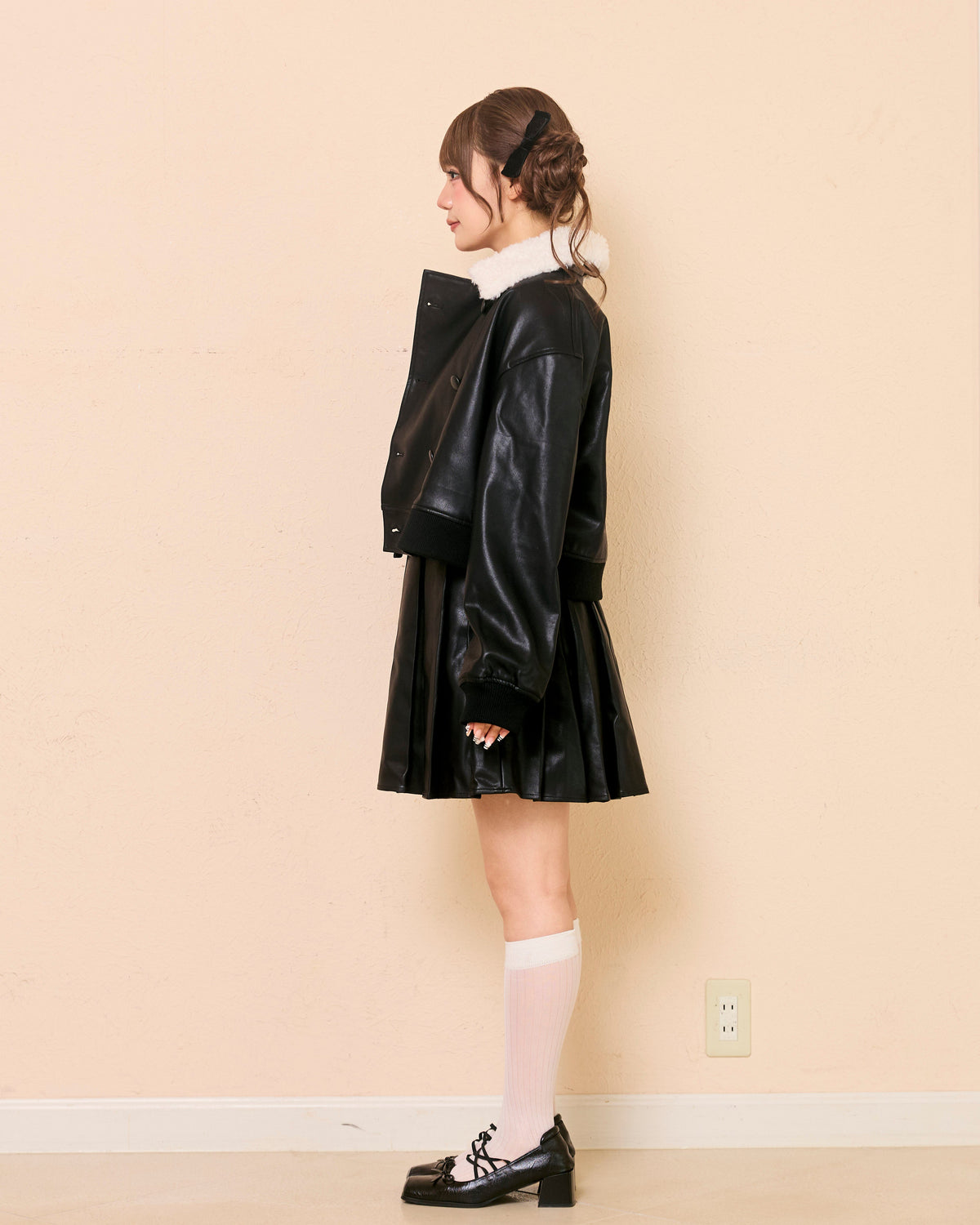 logo fur leather jacket