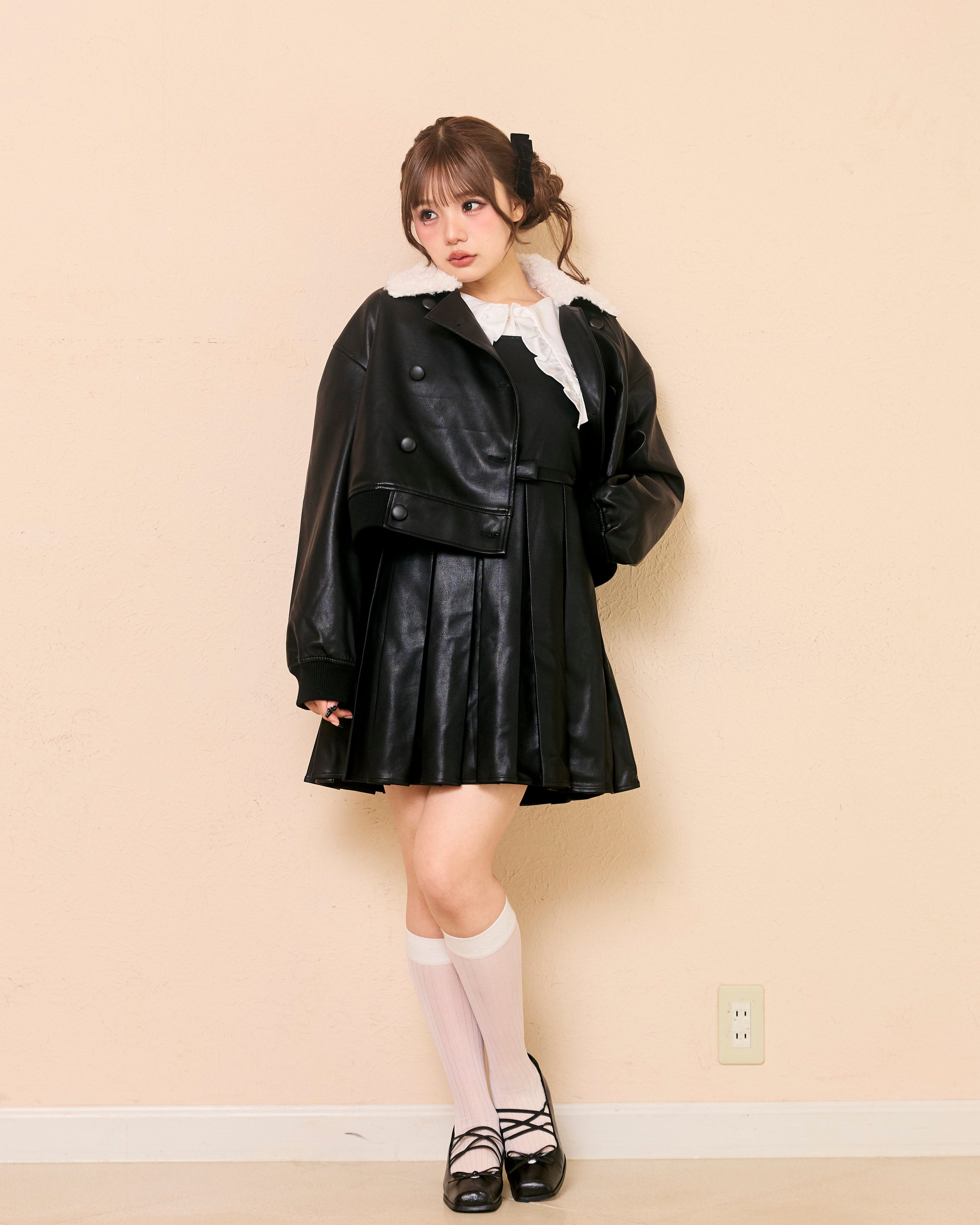 leather pleats mini onepiece