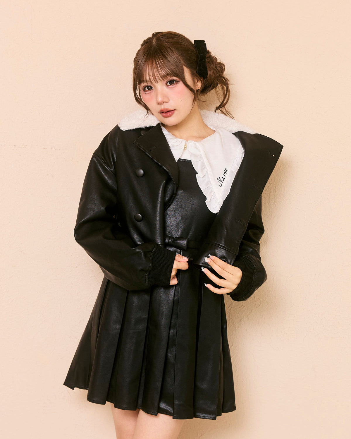 logo fur leather jacket