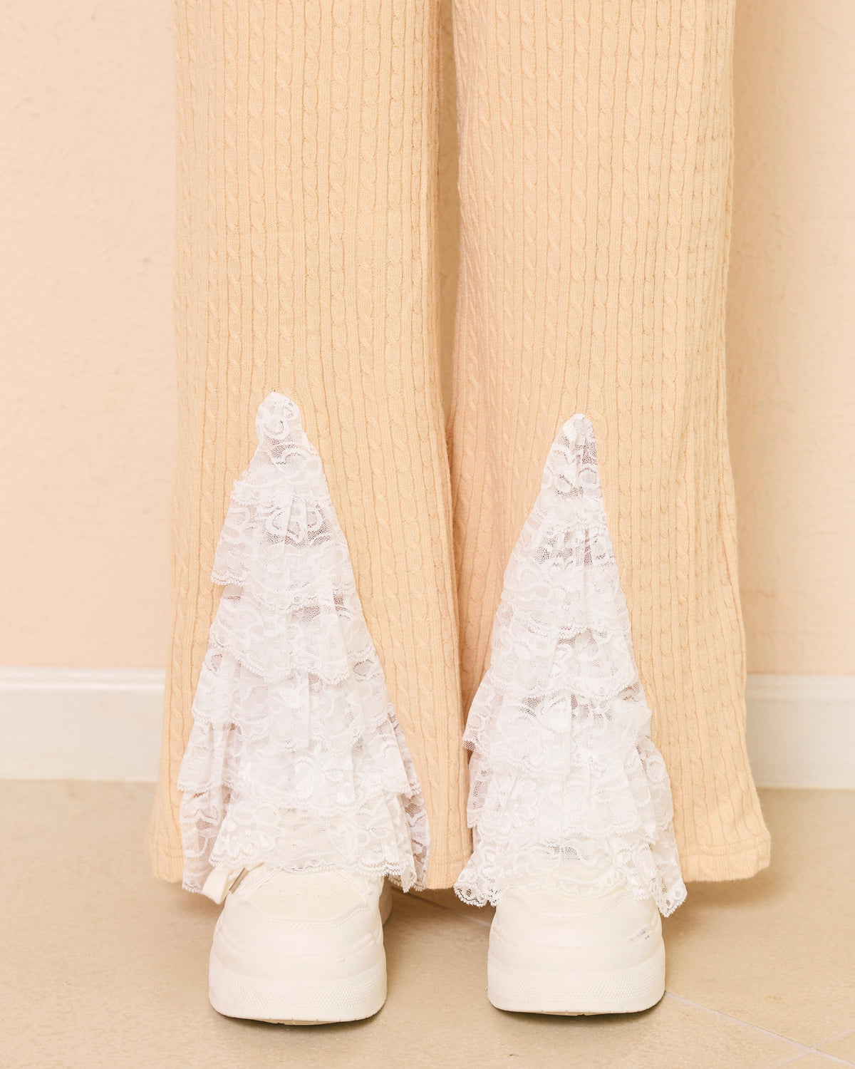 lace slit knit pants