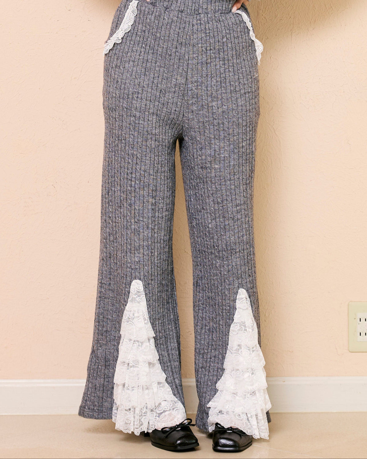lace slit knit pants