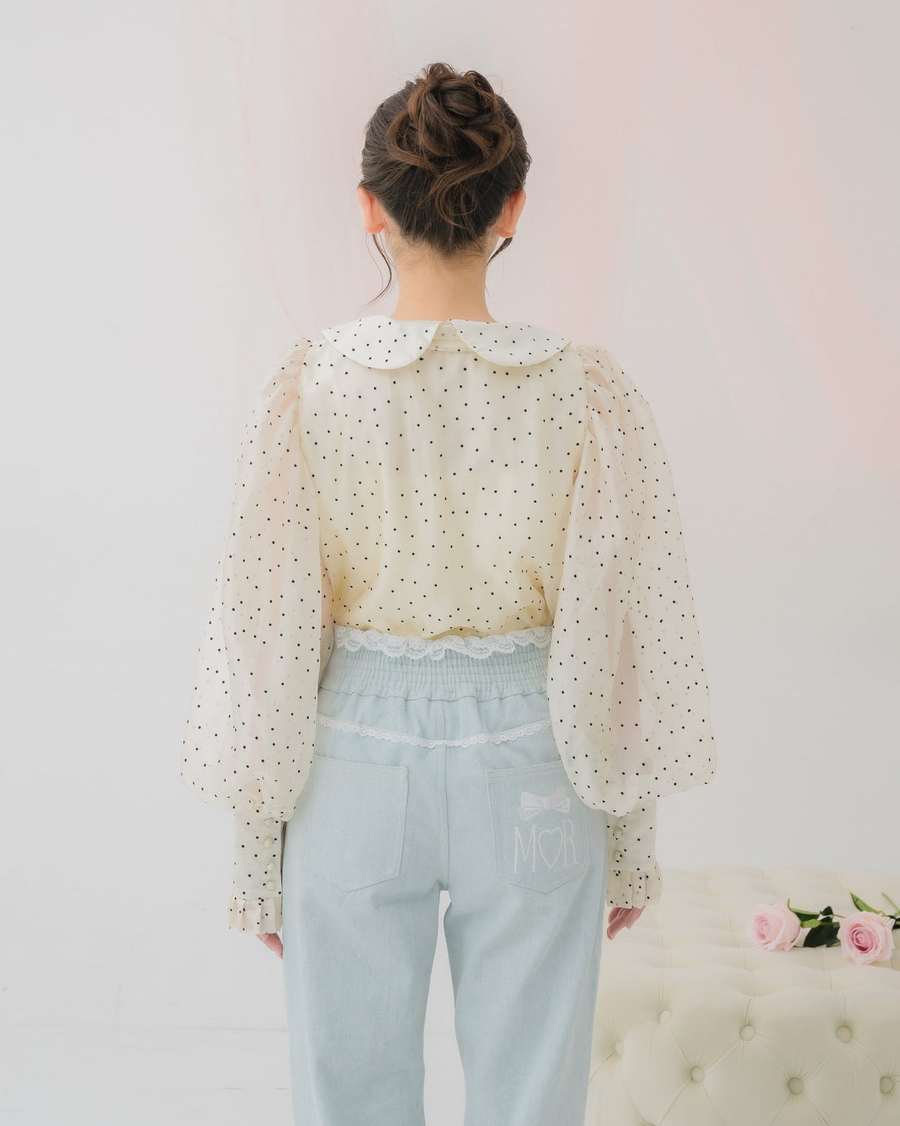 sheer chiffon ribbon blouse