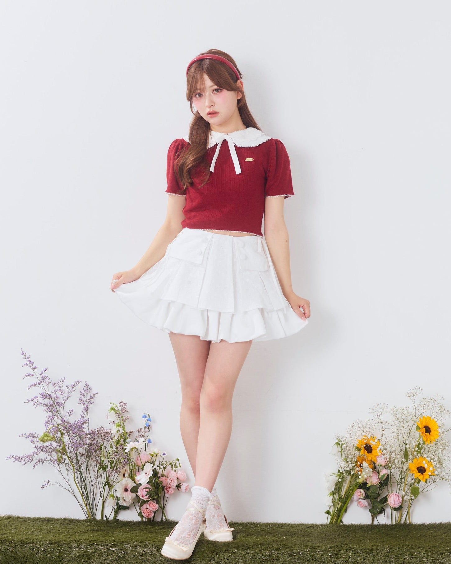 marine round collar knit tops