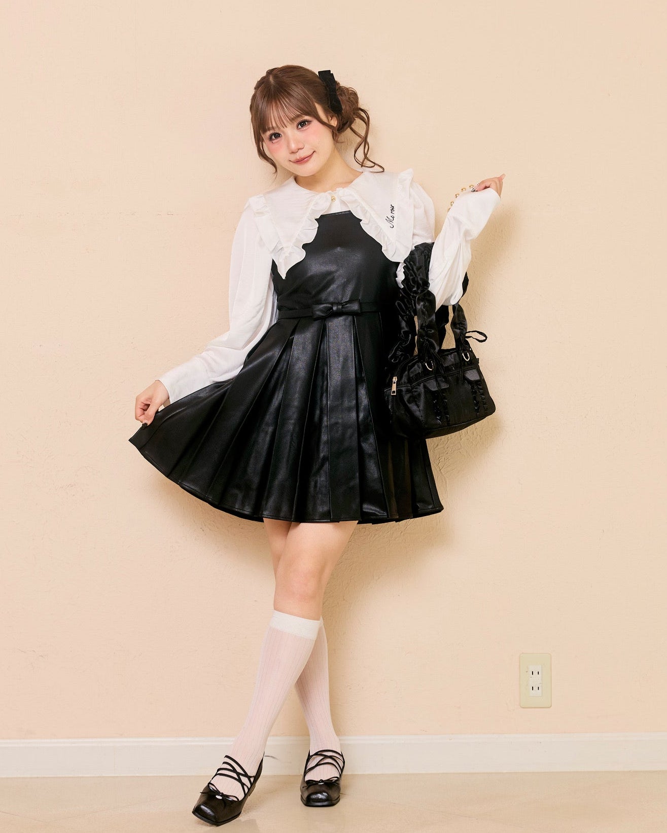 leather pleats mini onepiece