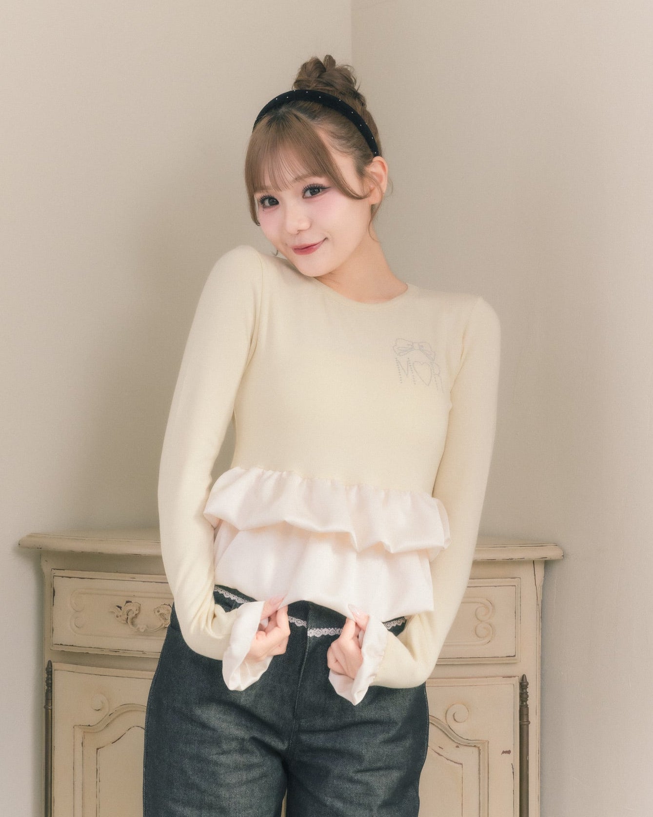 cream peplum long tshirt