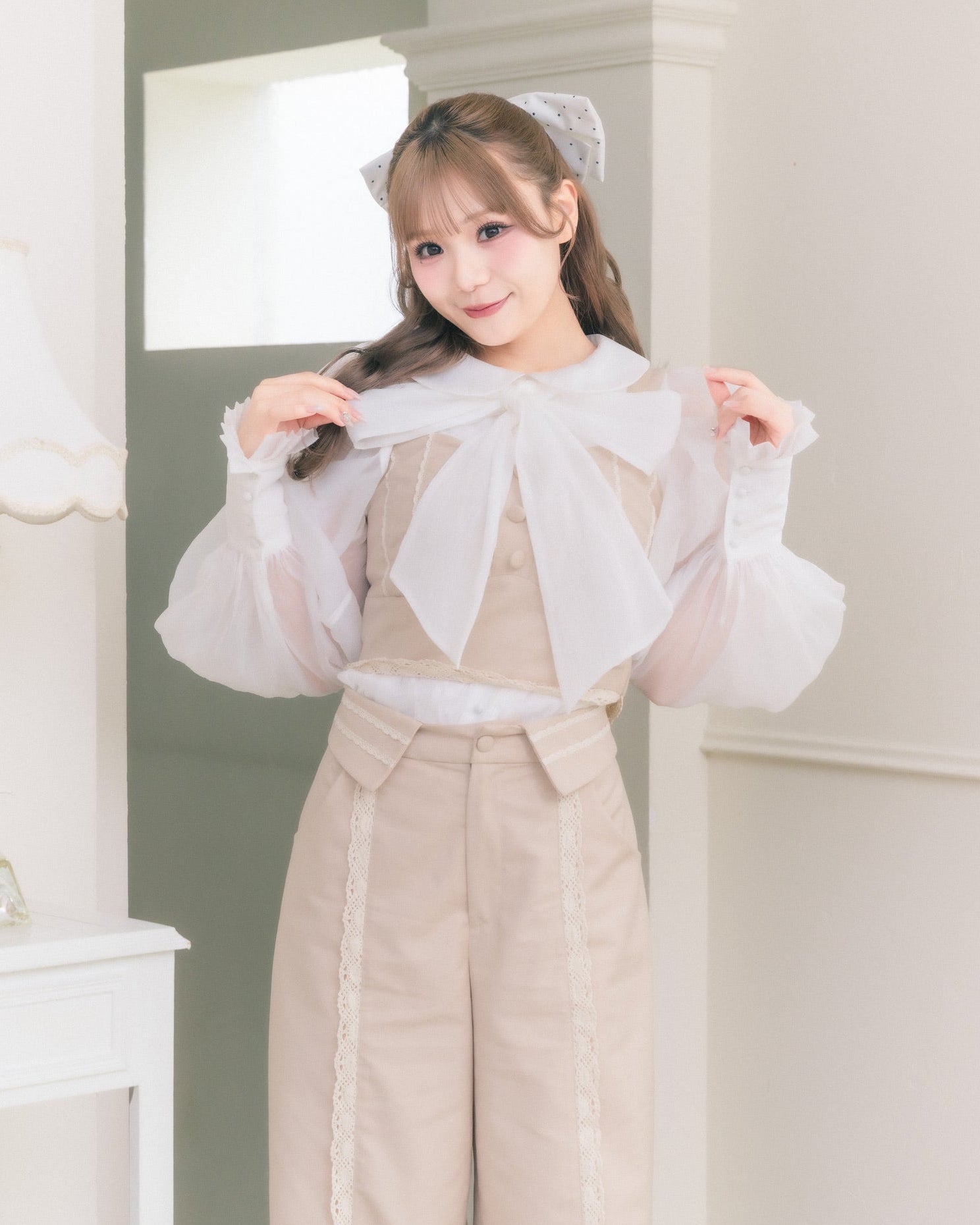 sheer chiffon ribbon blouse