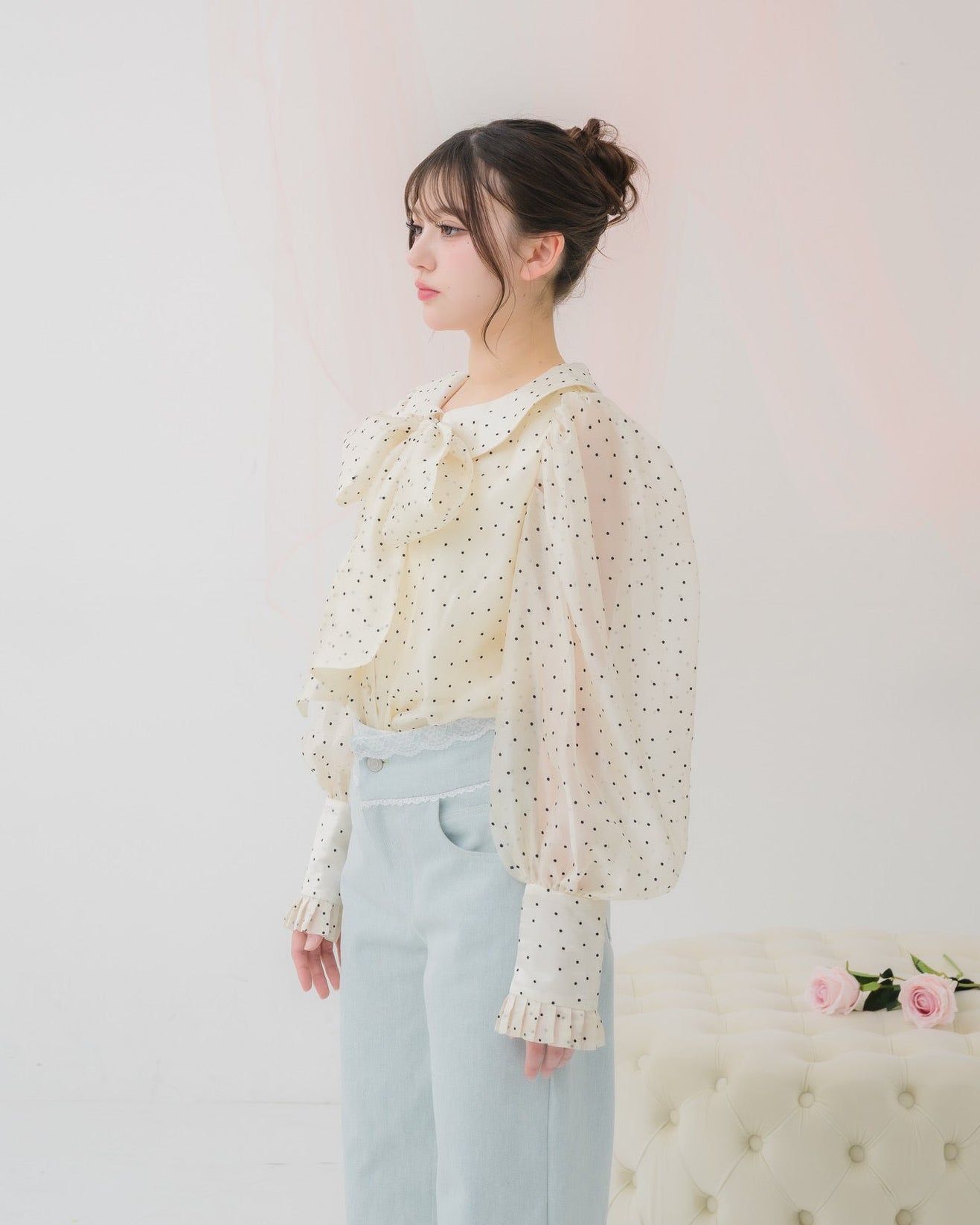 sheer chiffon ribbon blouse