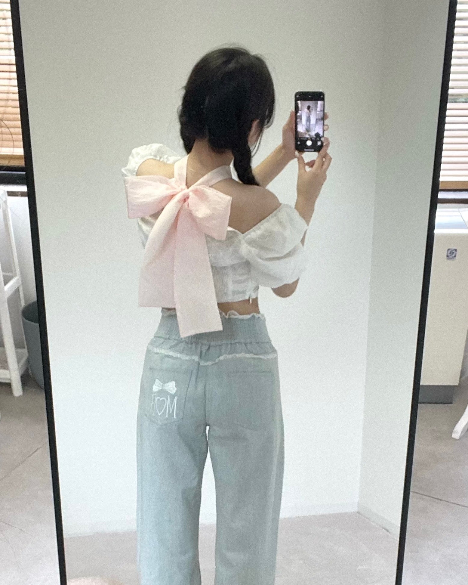 lace short puff blouse