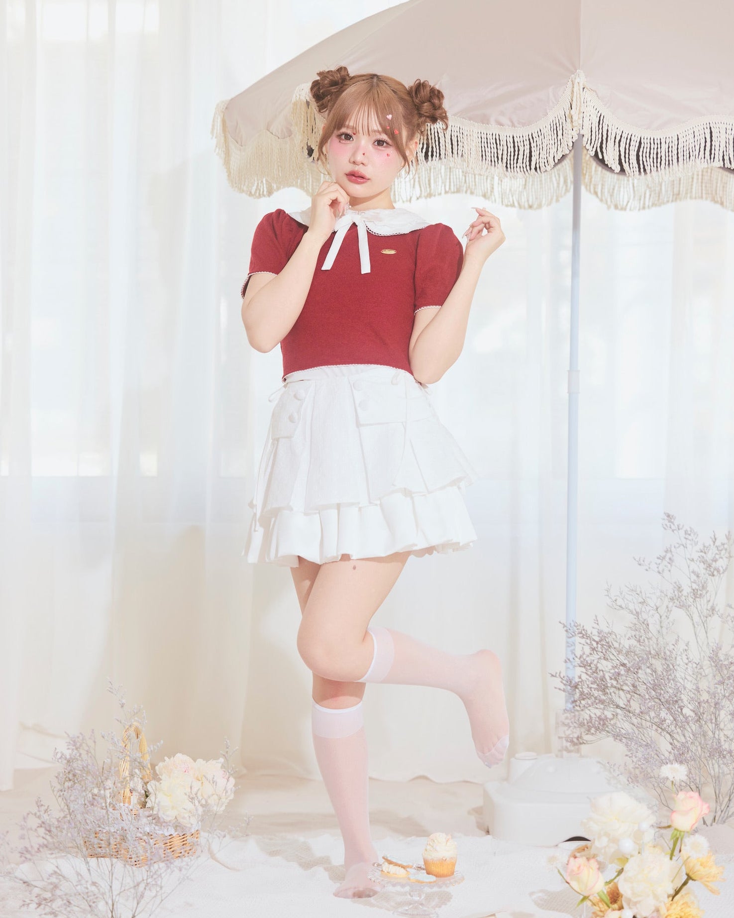 marine round collar knit tops