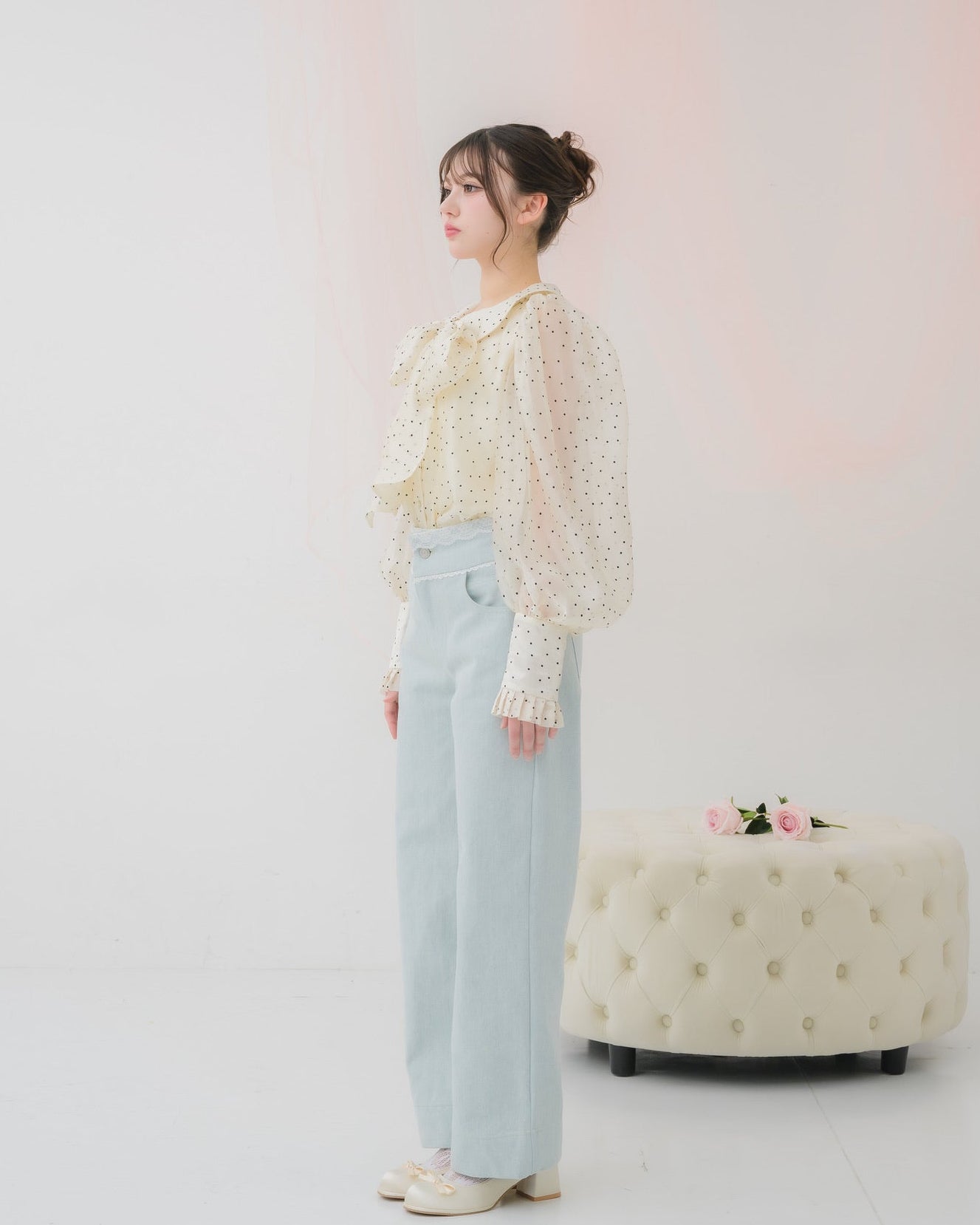 sheer chiffon ribbon blouse