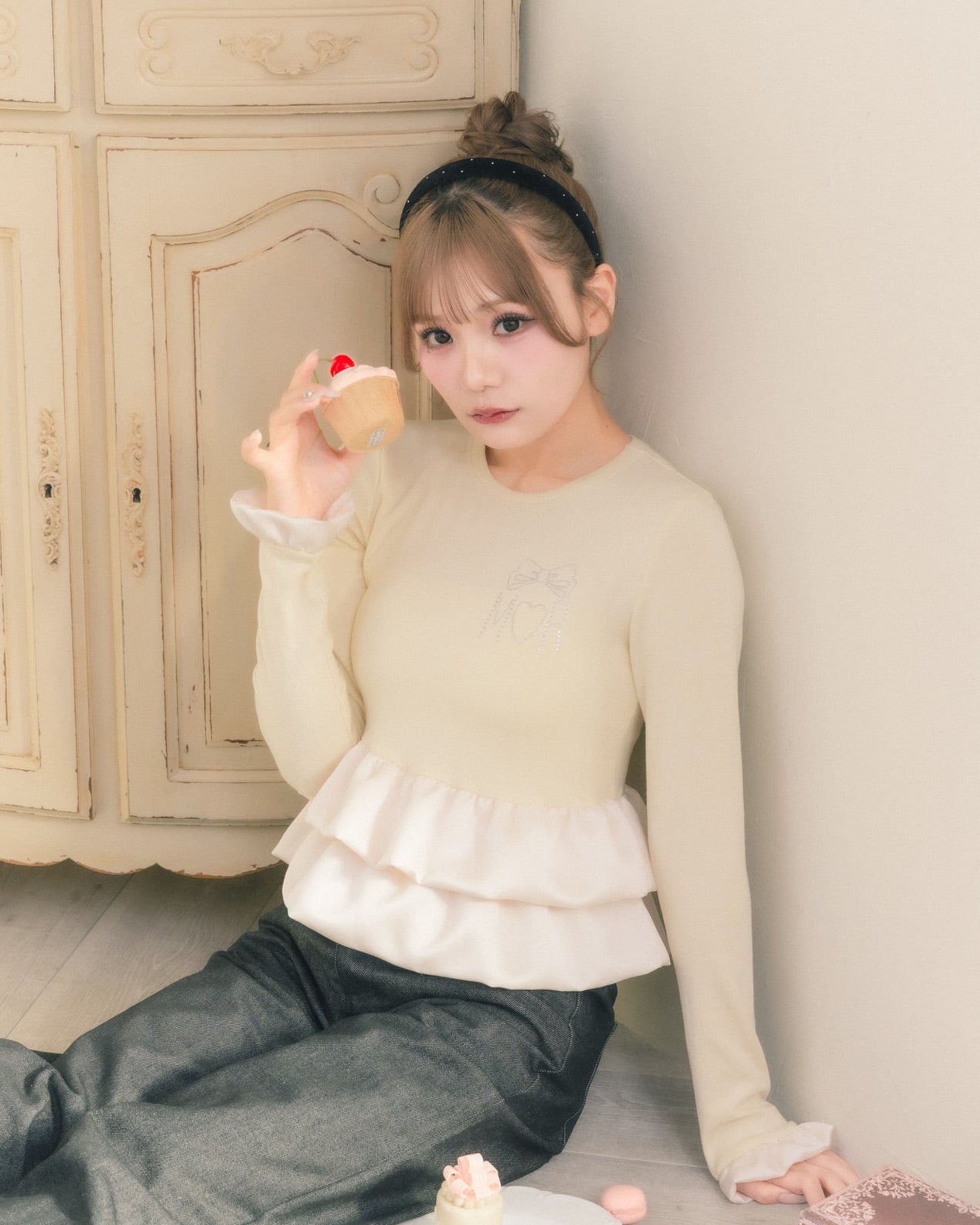 cream peplum long tshirt