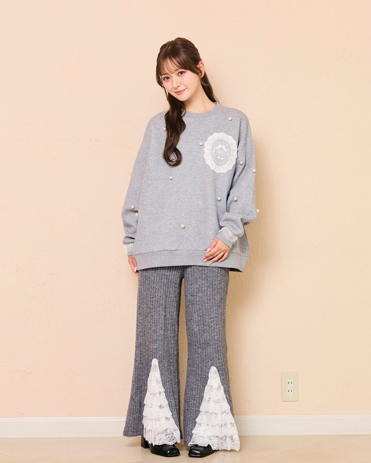 lace slit knit pants