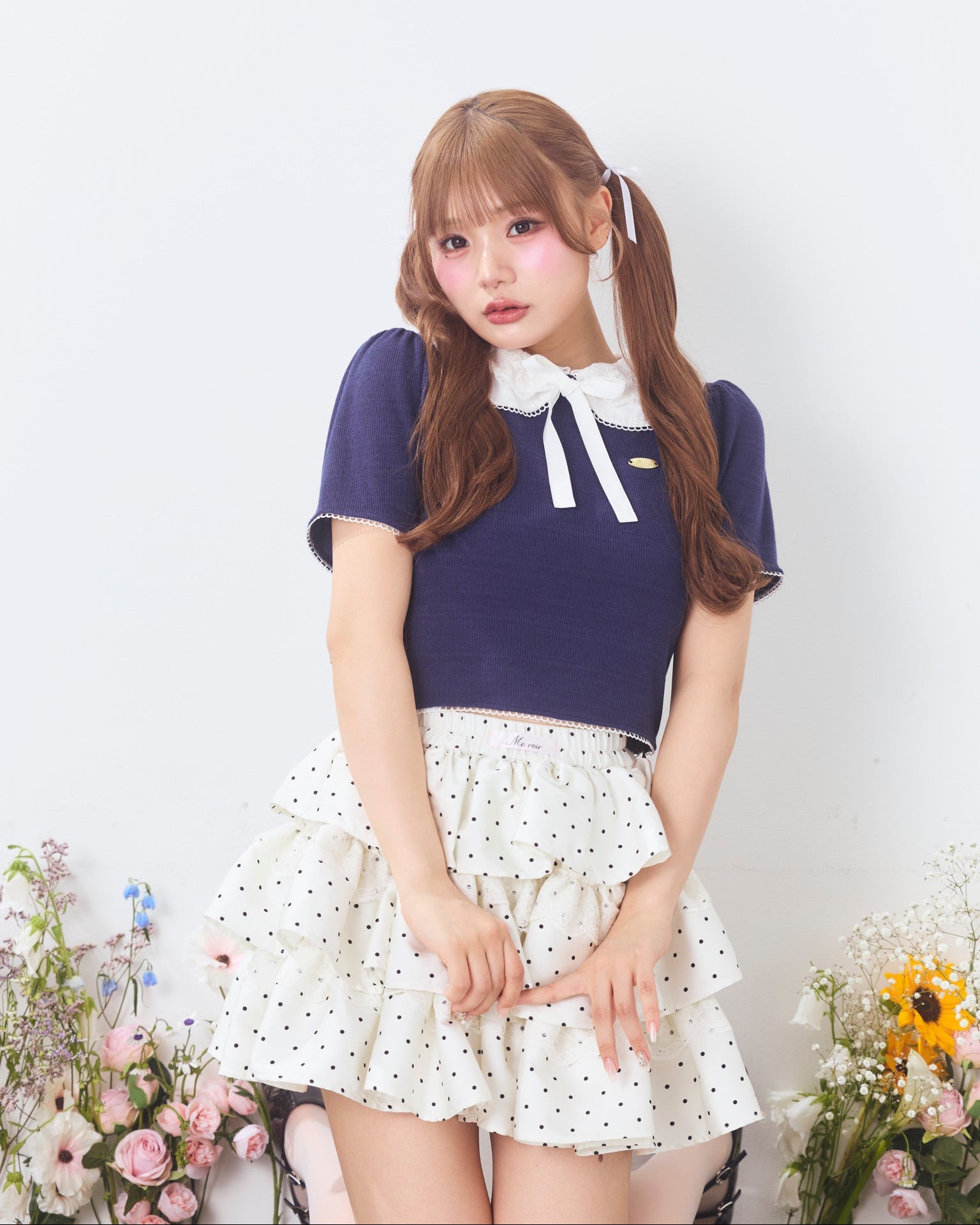 marine round collar knit tops