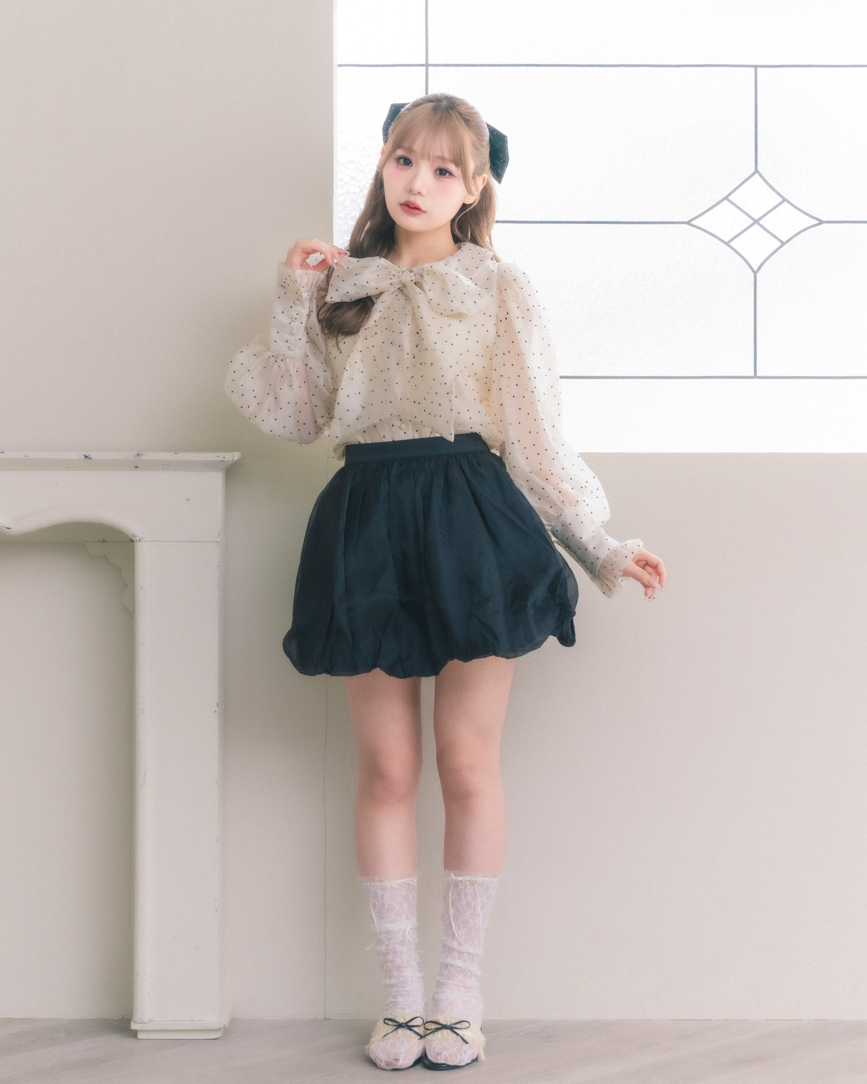 sheer chiffon ribbon blouse