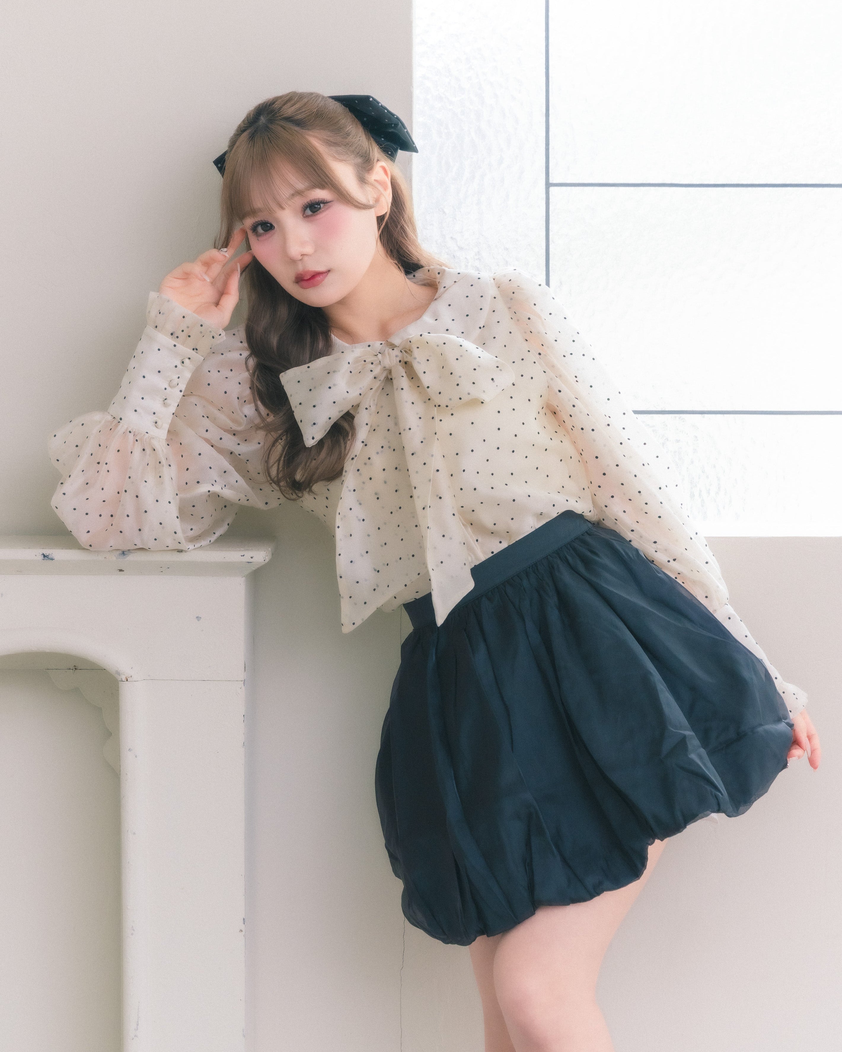 sheer chiffon ribbon blouse