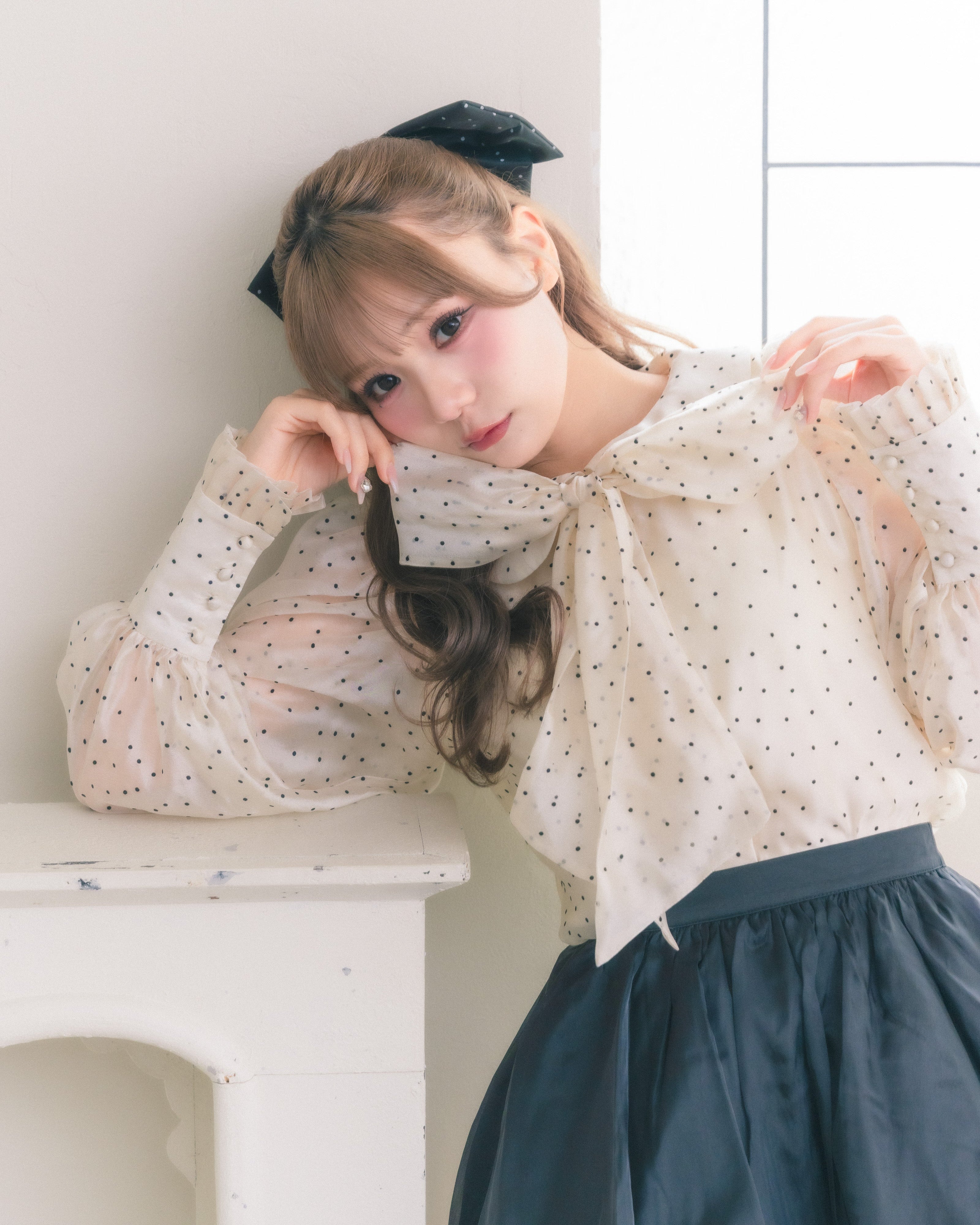 sheer chiffon ribbon blouse