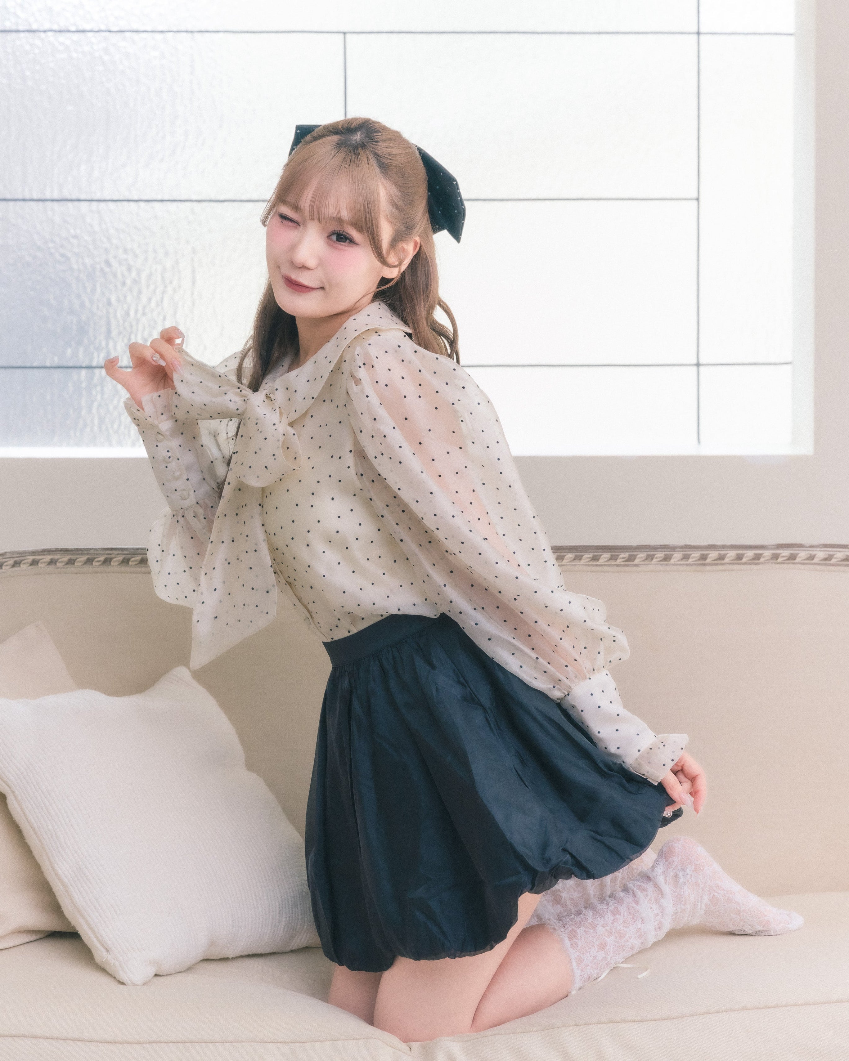 sheer chiffon ribbon blouse