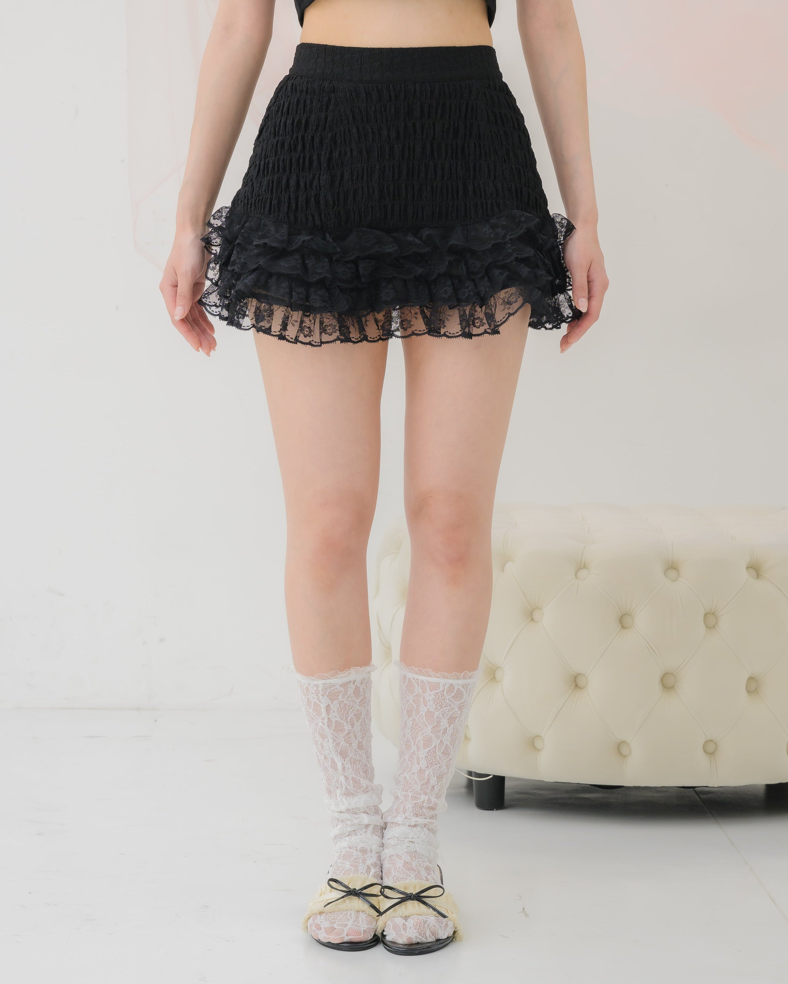 tiered shirred skirt pants