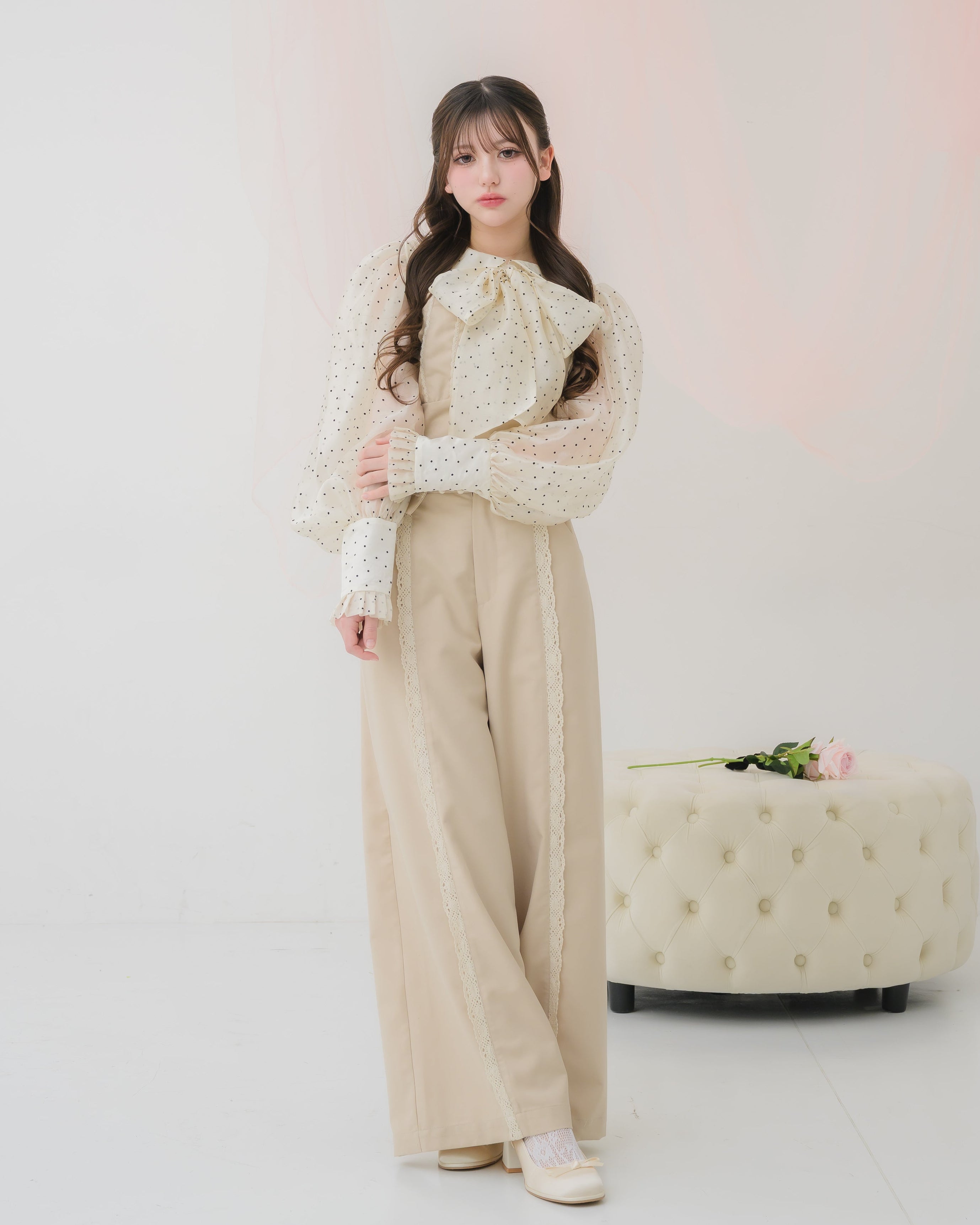 sheer chiffon ribbon blouse