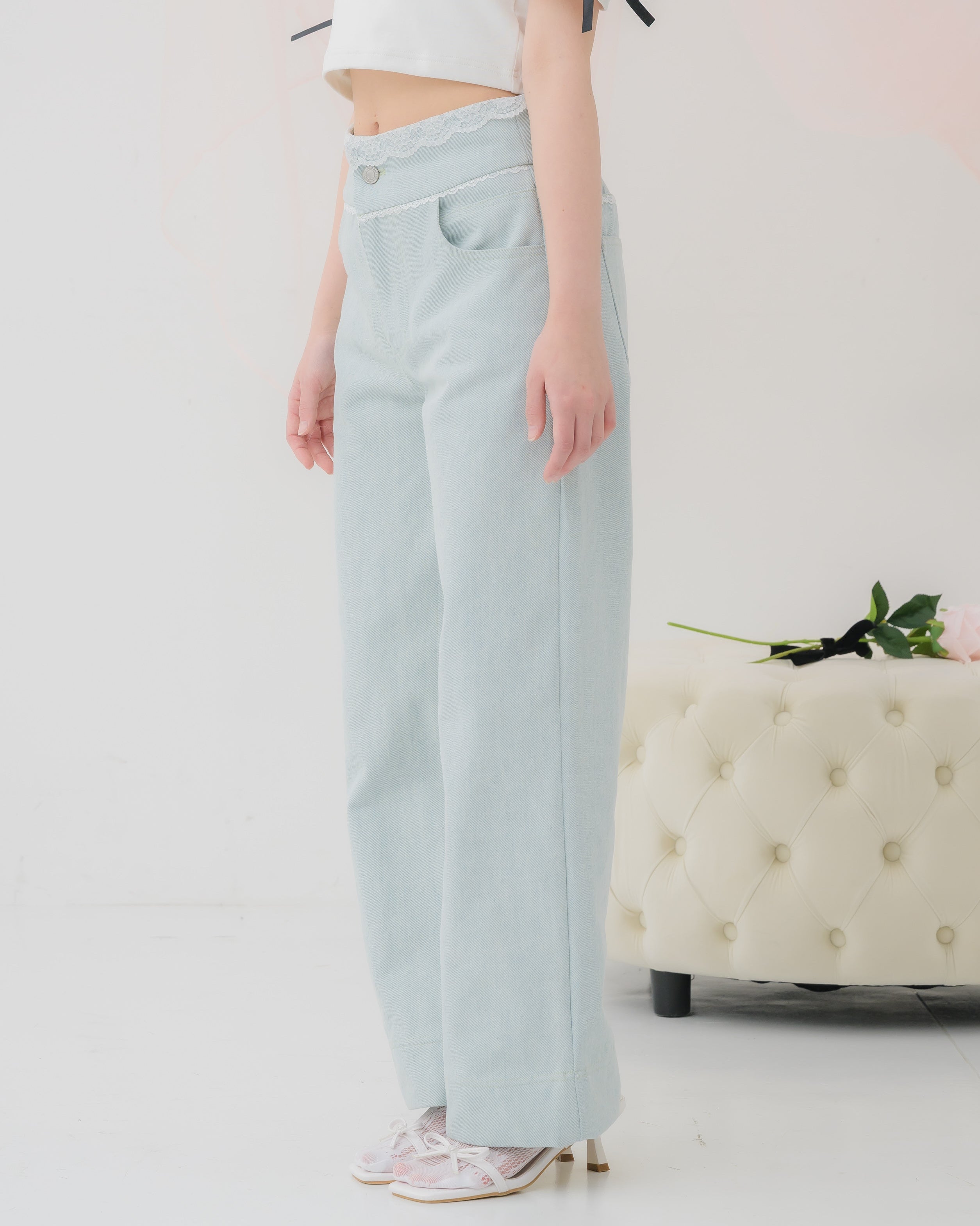 lace denim pants