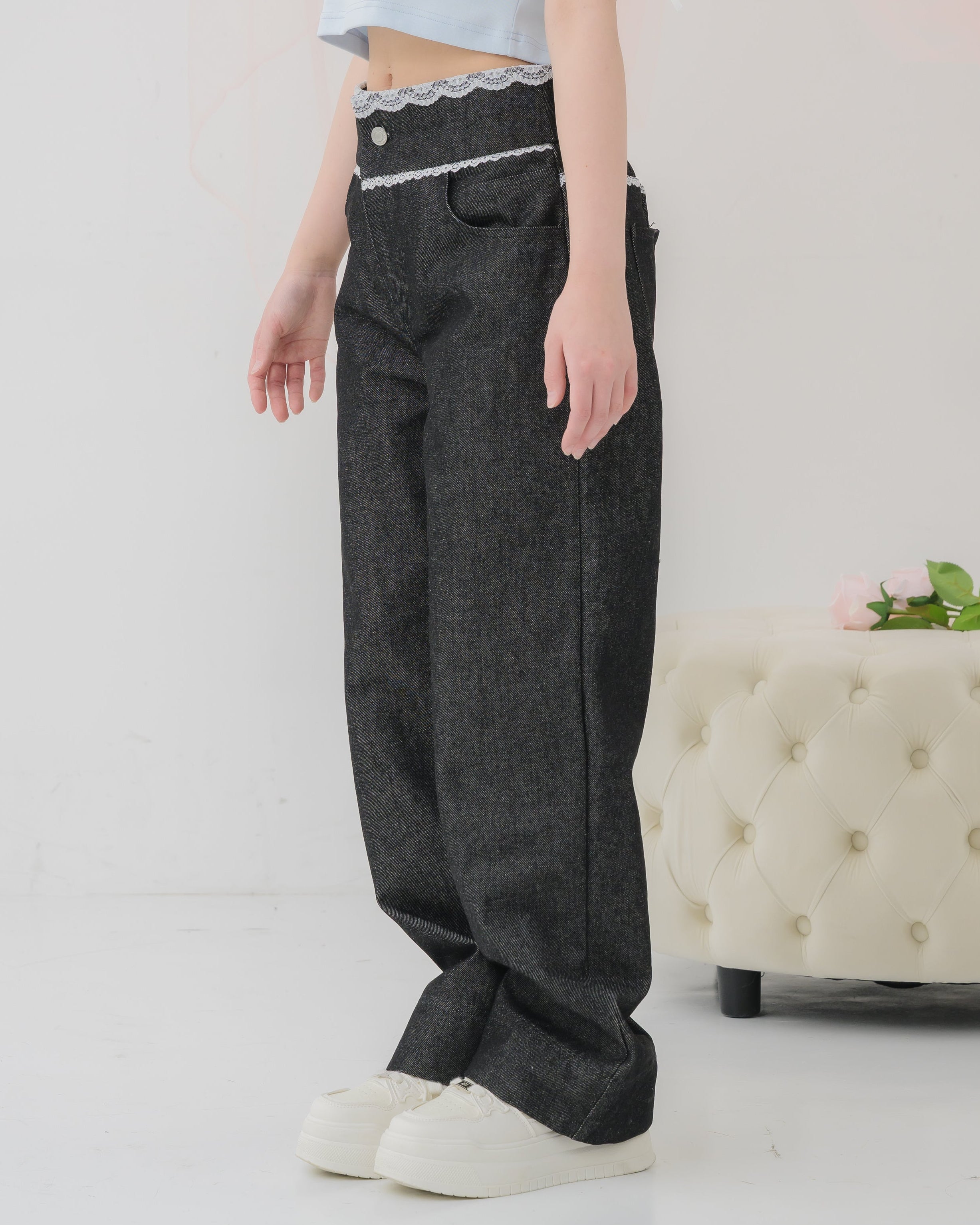 lace denim pants