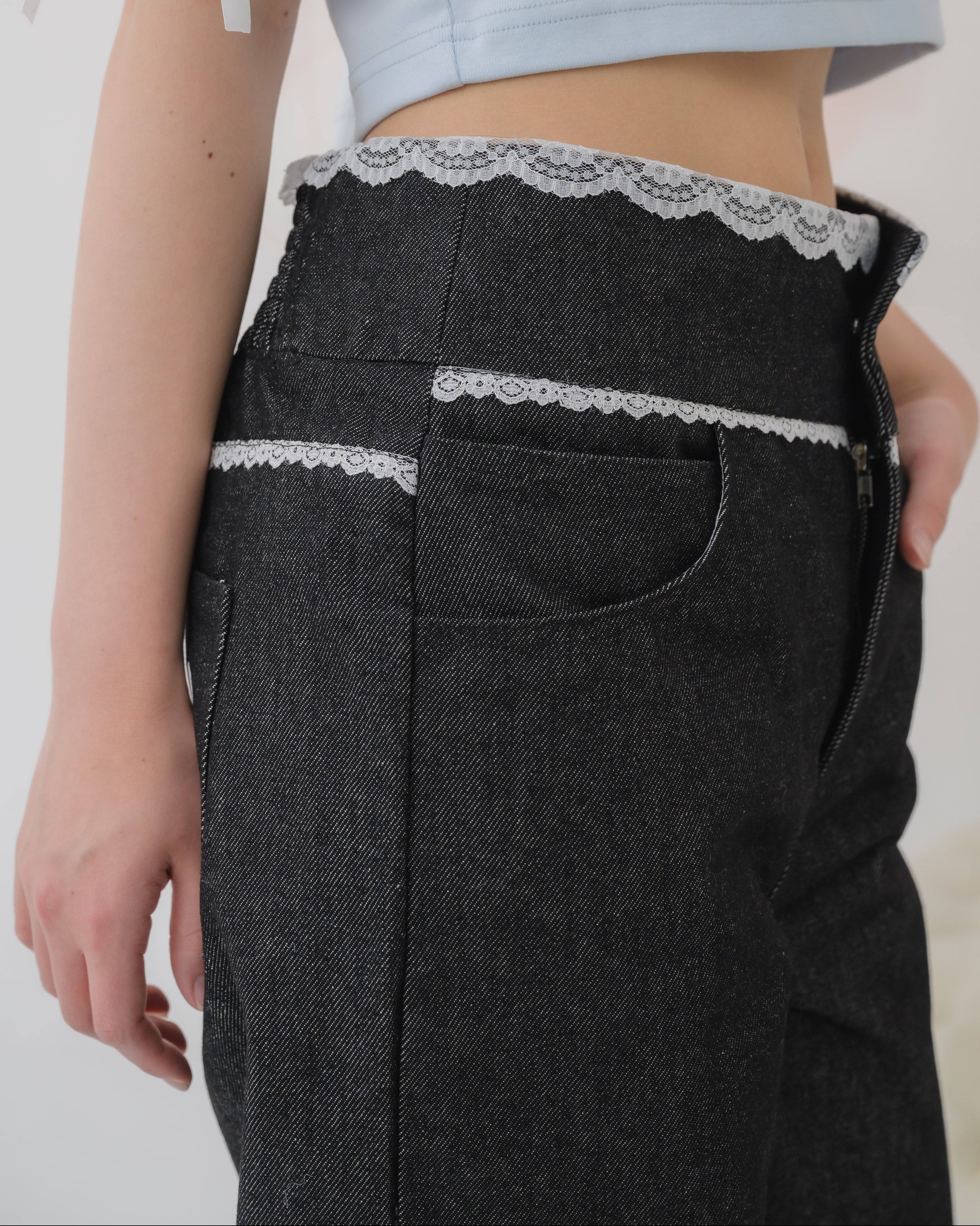 lace denim pants