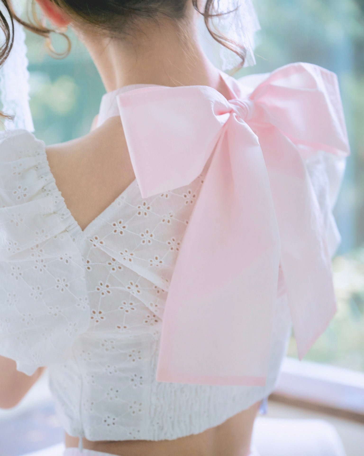 lace short puff blouse