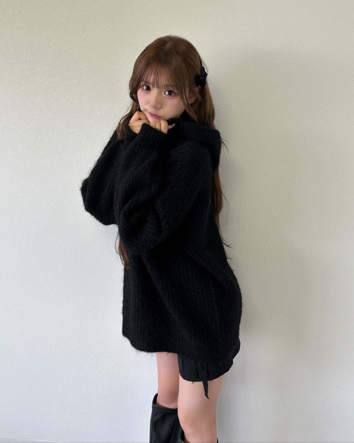 lace tag knit hoodie