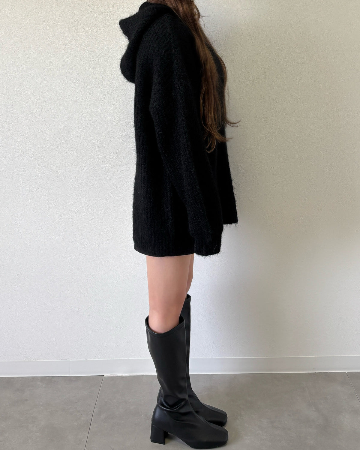 lace tag knit hoodie