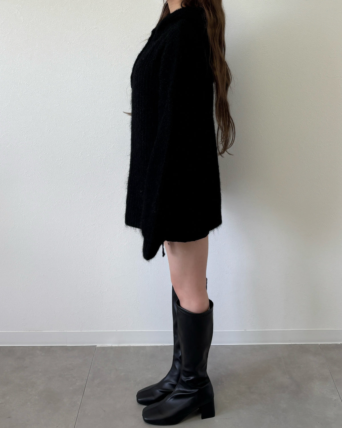 lace tag knit hoodie