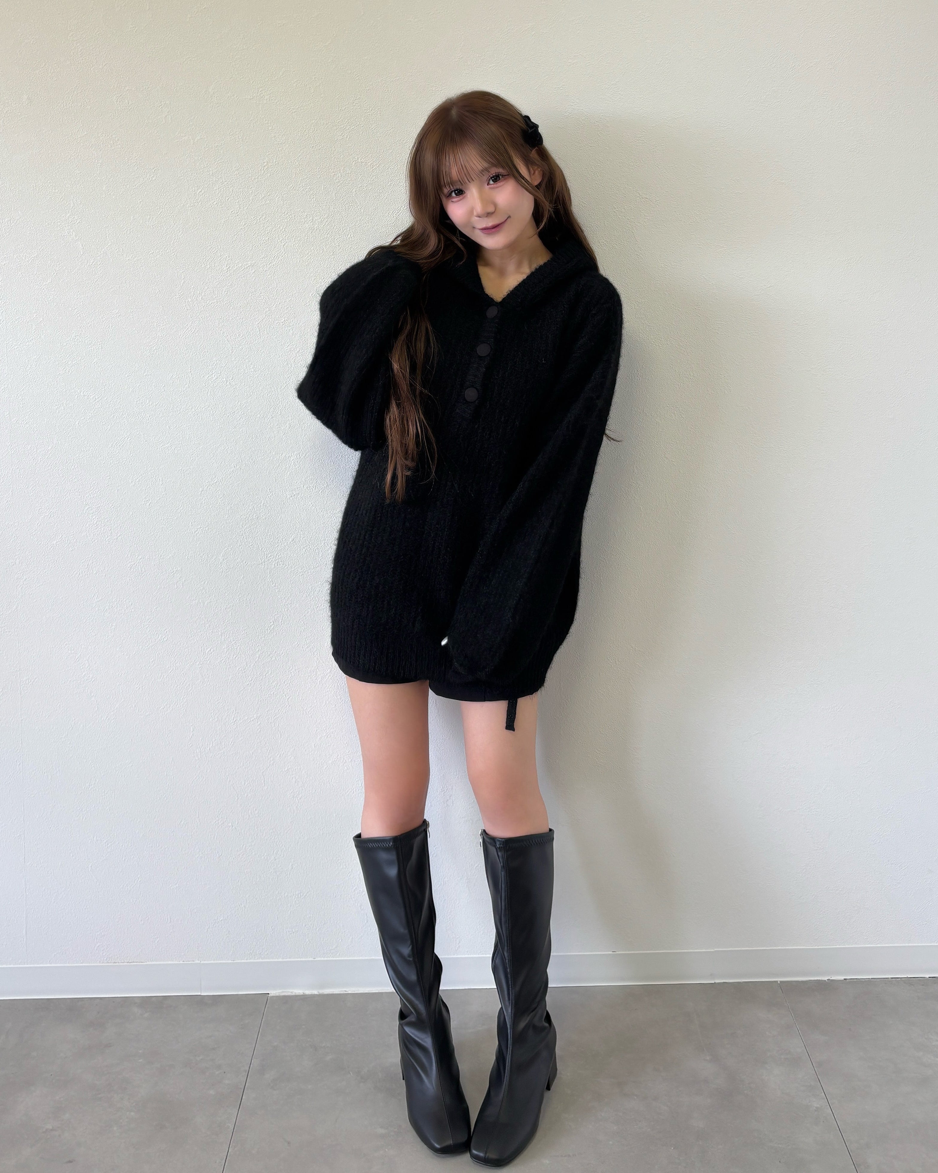 lace tag knit hoodie