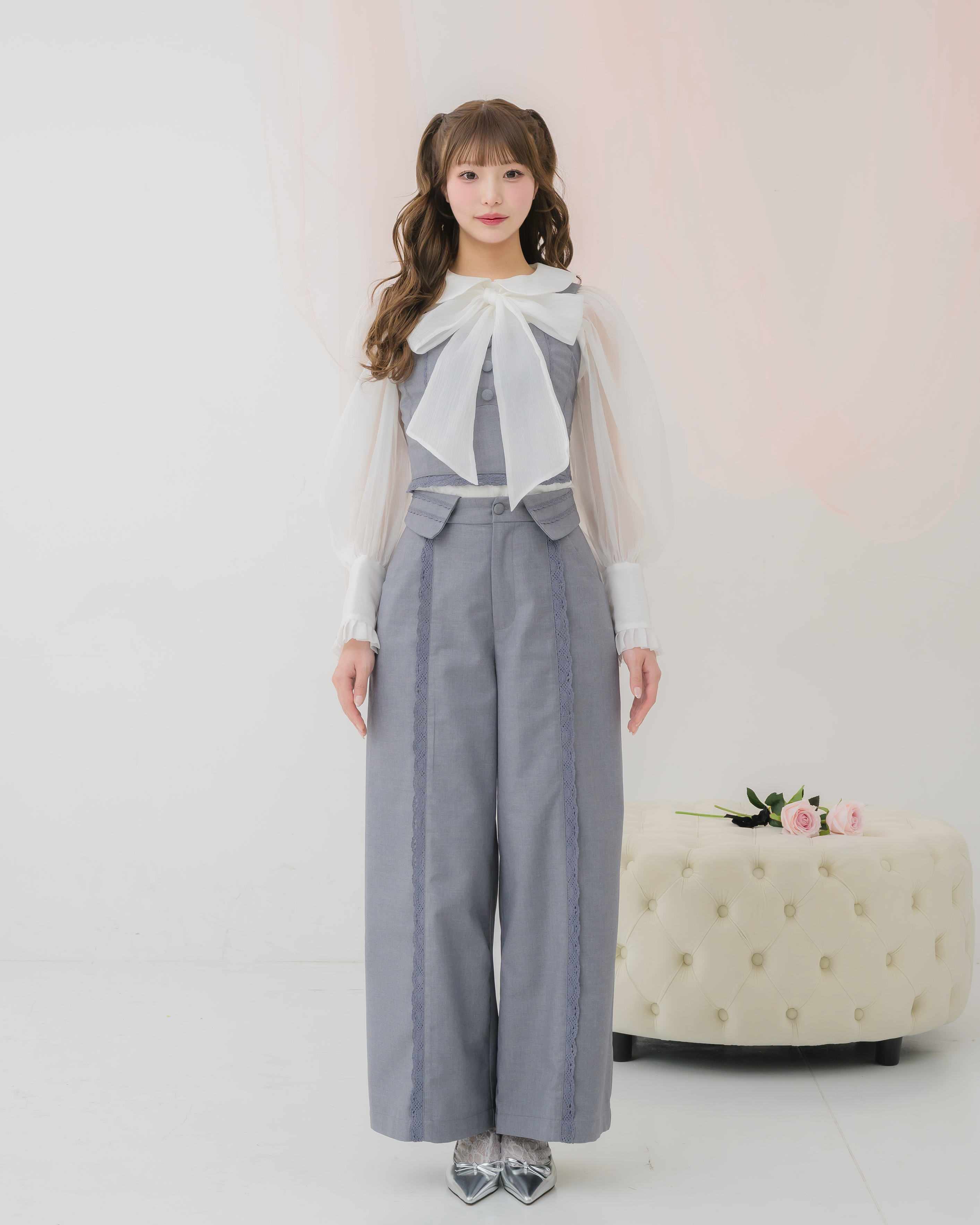 sheer chiffon ribbon blouse