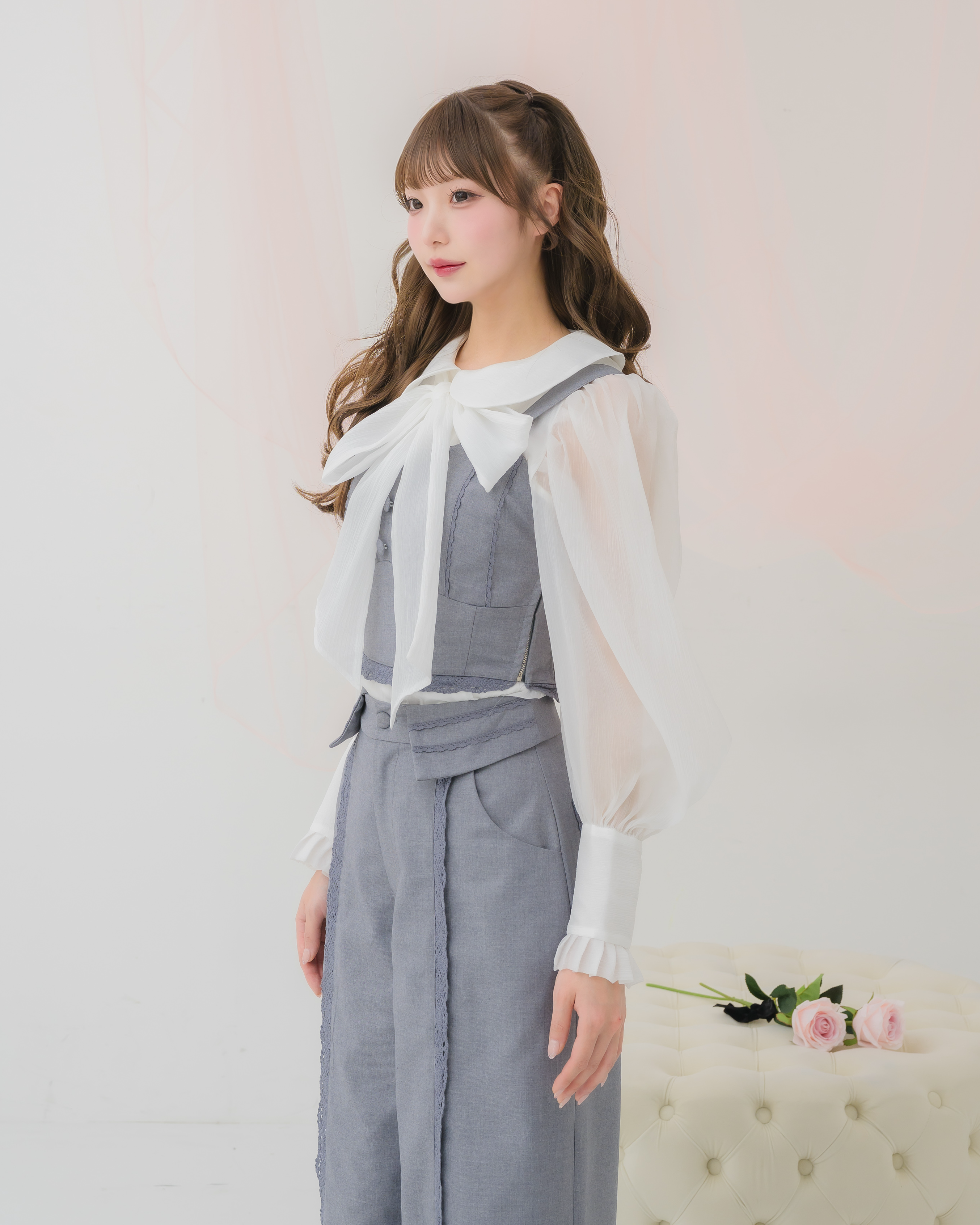 sheer chiffon ribbon blouse