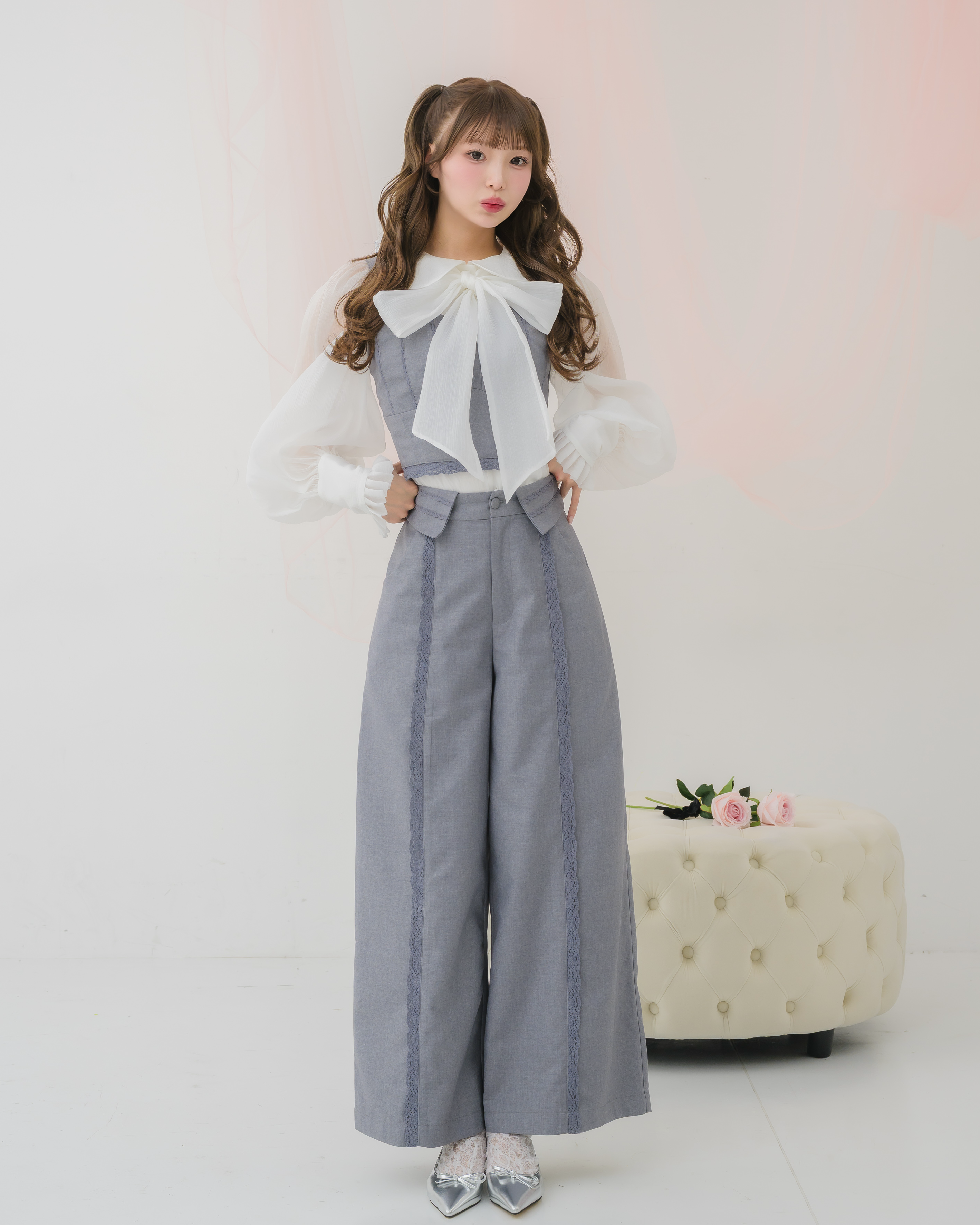 sheer chiffon ribbon blouse