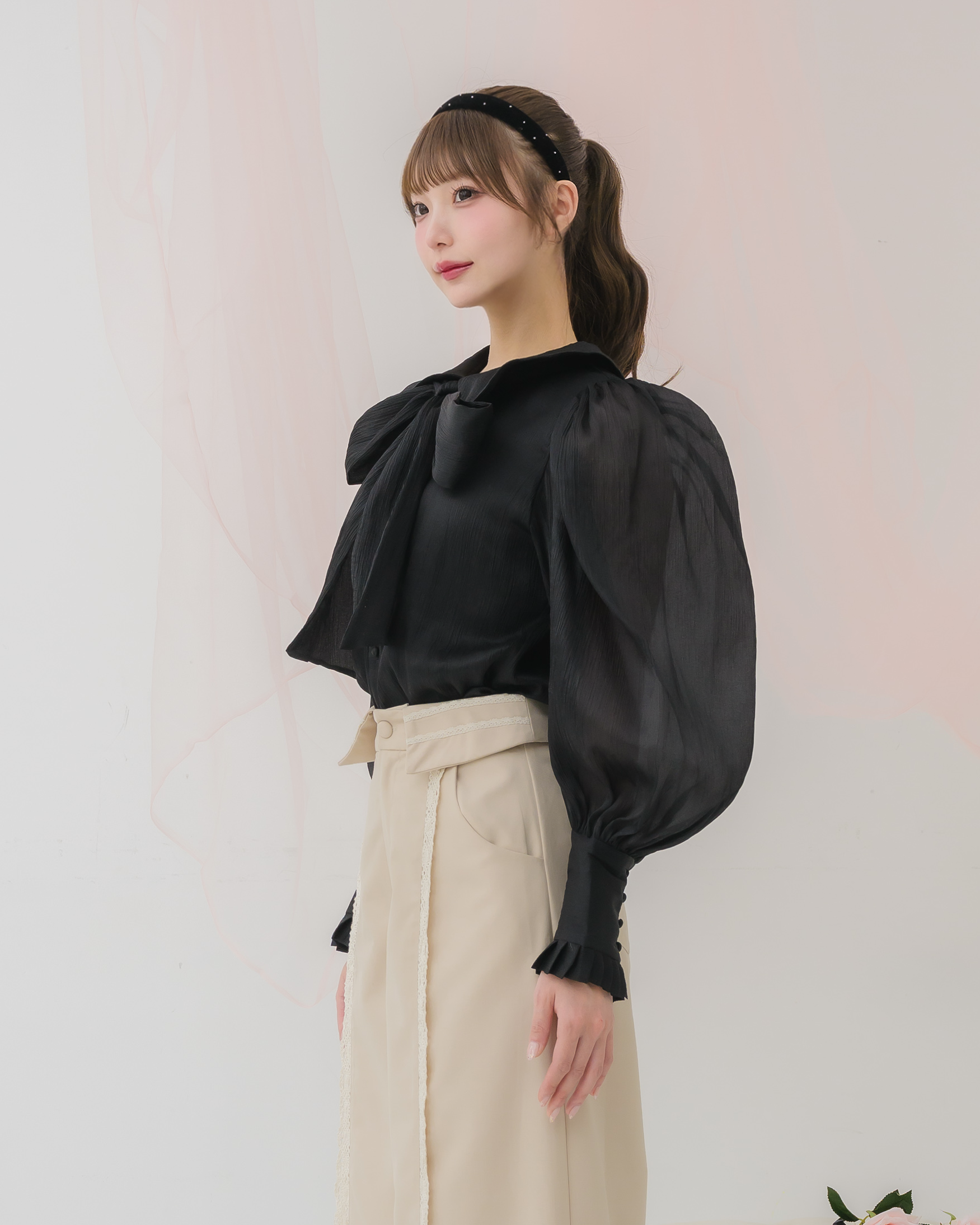 sheer chiffon ribbon blouse