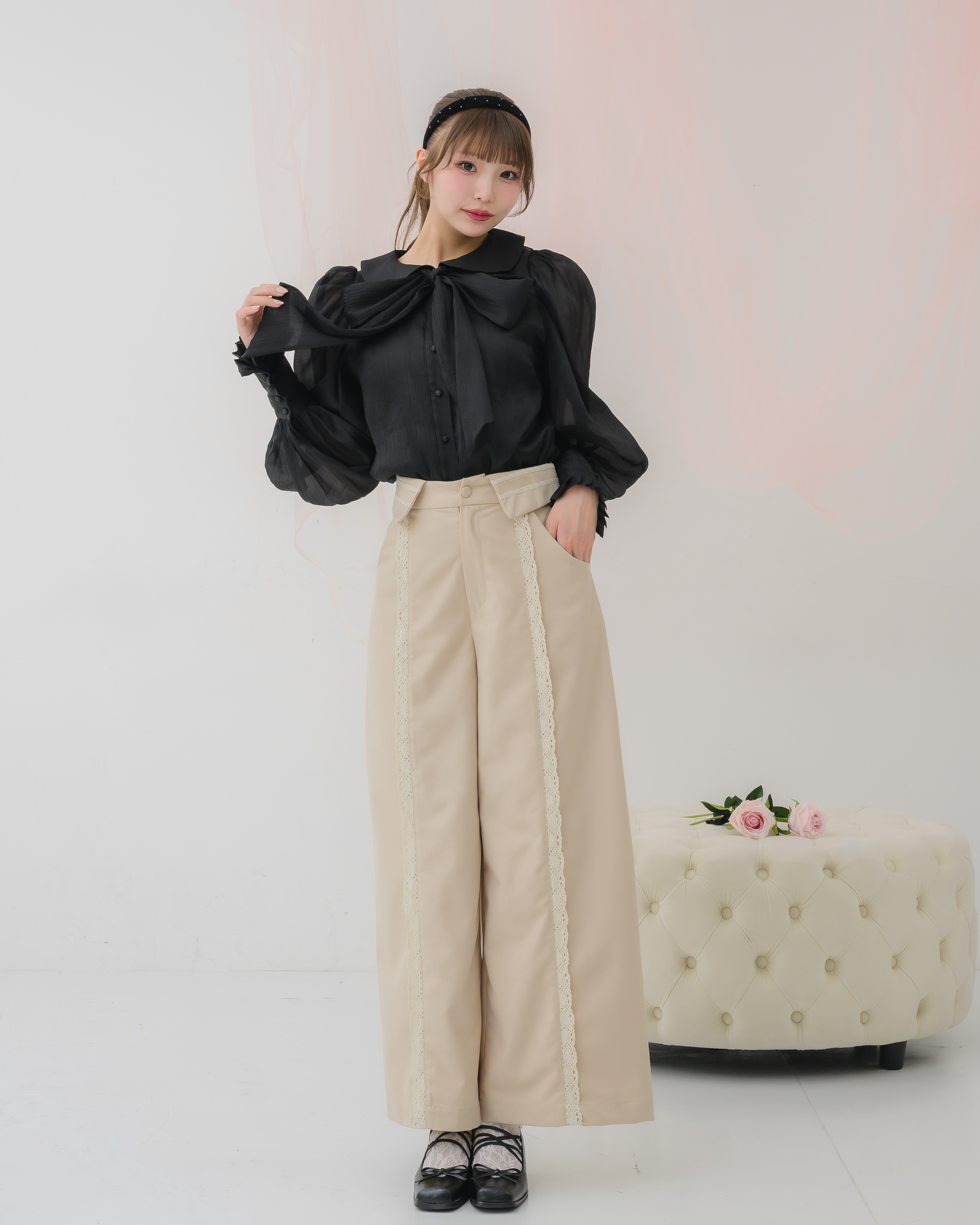 sheer chiffon ribbon blouse