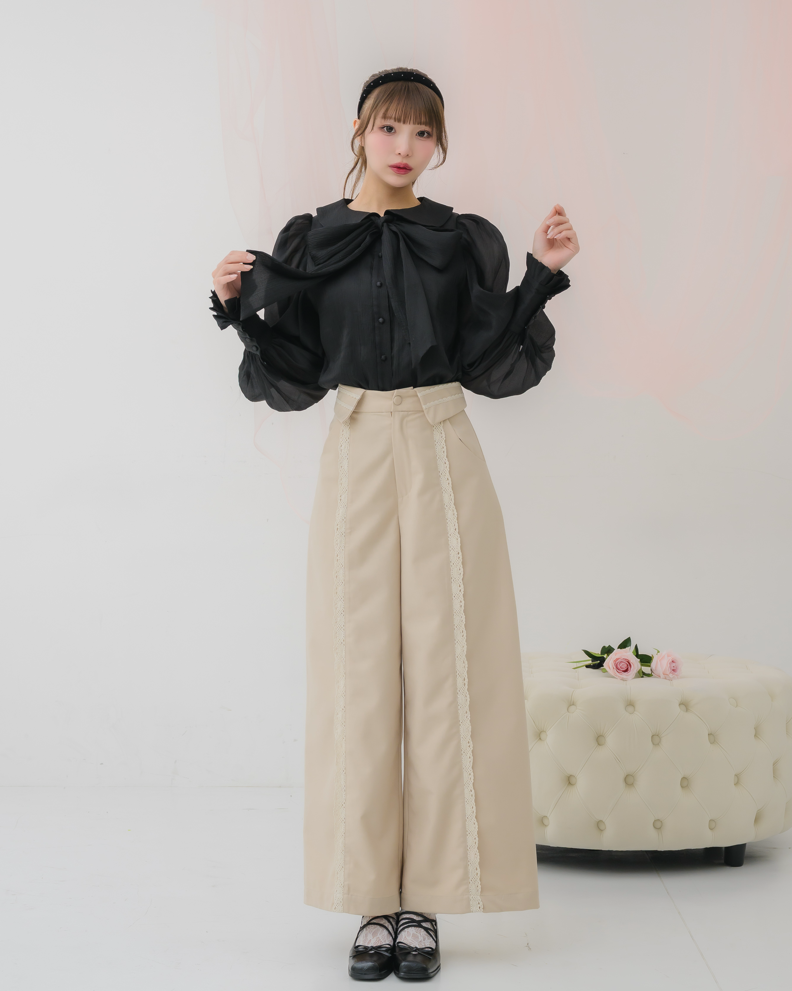 sheer chiffon ribbon blouse